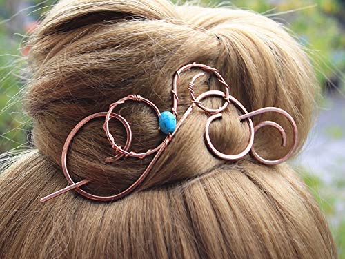 Wire Hair Clip Large Hair Barrette with Turquoise Copper Hair Pin - Metal Hair Slide for Women, Blue Hair Accessories for Wedding, Party & Everyday Style
