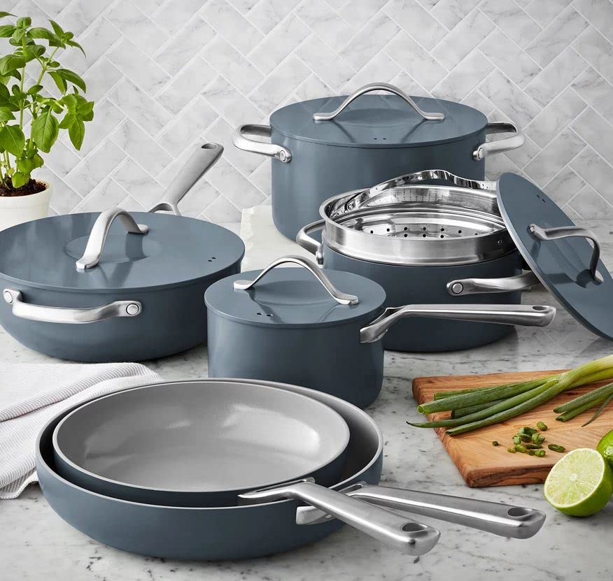 Premium 11-Piece Modern Ceramic Cookware Set with Smart Kitchen Tools - Nonstick, Scratch-Resistant, Oven Safe (Gray) - Perfect for Home Cooking, Meal Prep & Healthy Family Dinners