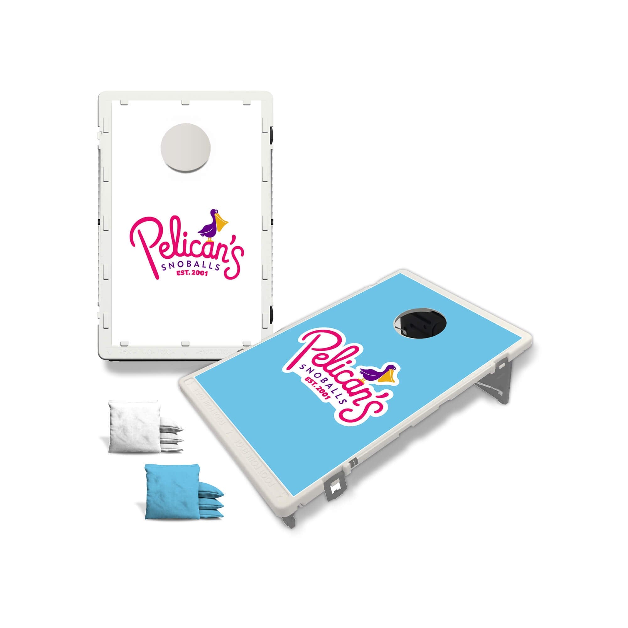 Premium Pelican's Snoballs Plastic Cornhole Boards Set - Outdoor Lawn Games for Backyard, Beach, Tailgating & Parties - Durable Lightweight Cornhole Toss Game with Carrying Handles