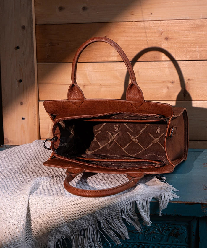 Wrangler Boot Scroll Crossbody Purse for Women - Vintage Western Leather Handbag for Everyday Use, Travel & Country Music Festivals