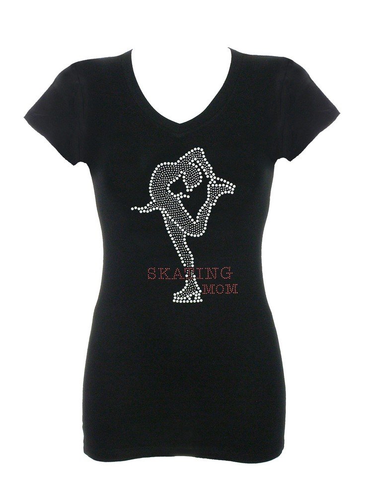DivaDesigns Women's Rhinestone Studded Graphic T-Shirt - Skating Mom Tee - Black Cotton Bling Top for Casual Wear & Skate Enthusiasts
