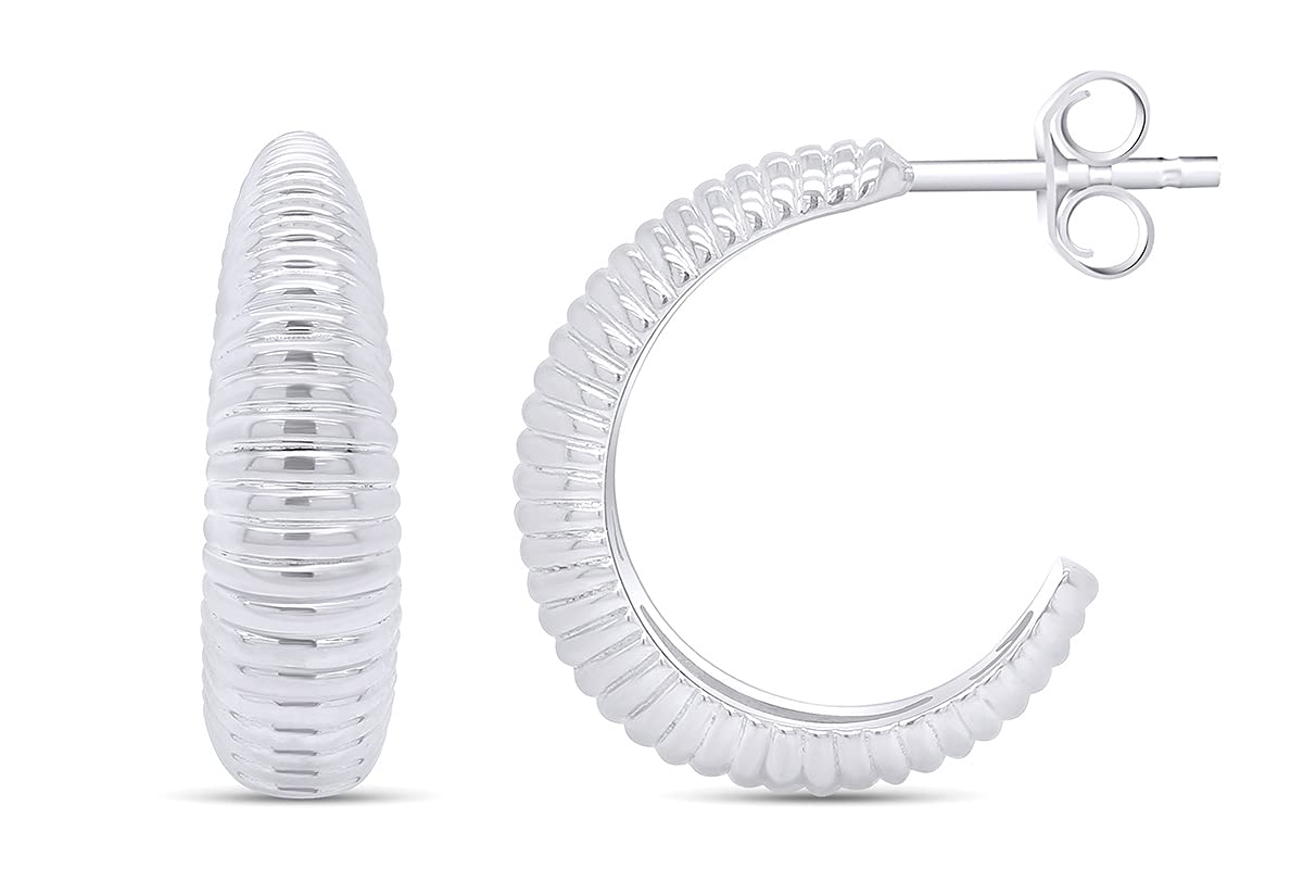 14k Gold Over Sterling Silver Chunky C-Shaped Dome Hoop Earrings for Women - Secure Push Back Closure, Perfect for Parties, Weddings & Everyday Wear