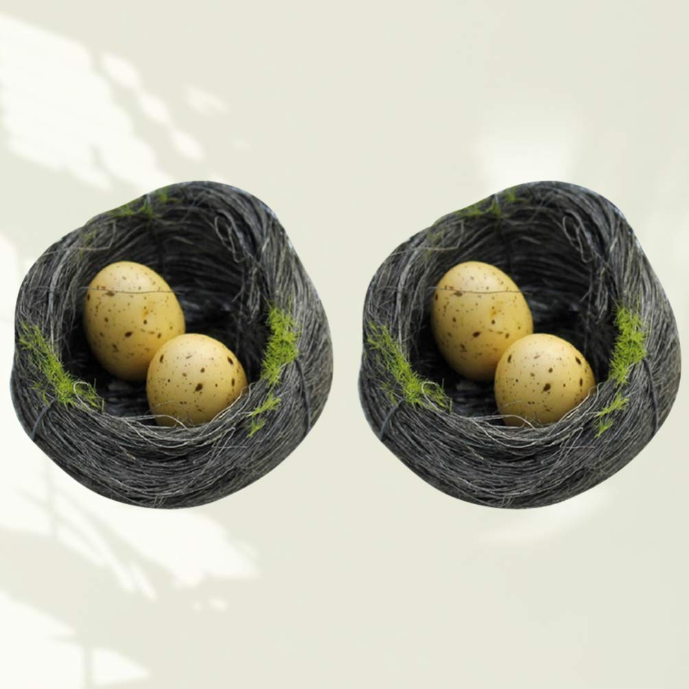 VORCOOL 2Pcs Handmade Rattan Bird Nest Decor with Faux Eggs - Easter Home Decoration, Spring Centerpiece, Wedding Table Decor, Garden Party Ornament