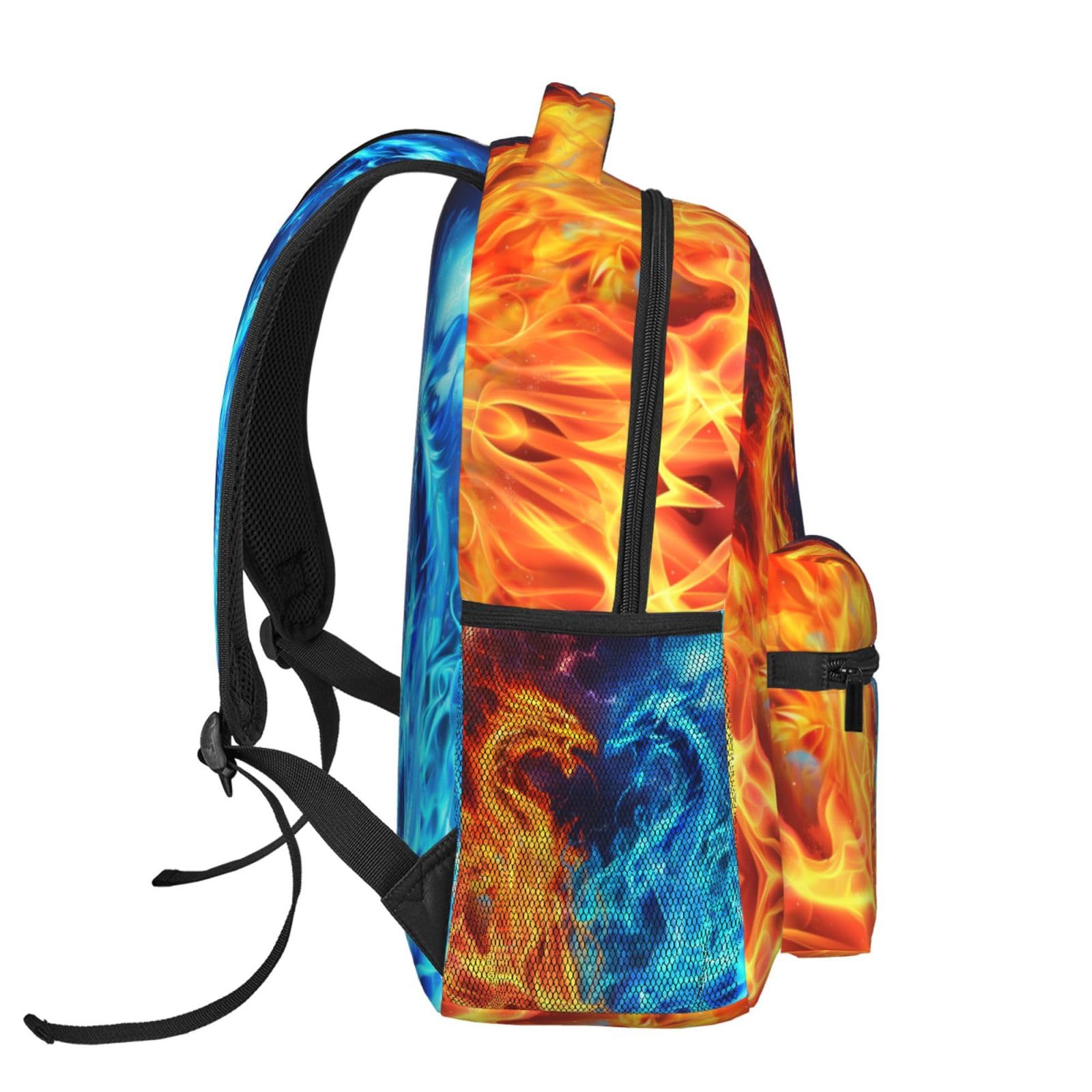**Dragon Backpack for Kids & Teens - Lightweight Adjustable School Bookbag for Boys & Girls, Elementary to High School, Travel Daypack (Red/Blue Fire Design) - Cool Galaxy & Lightning Prints - Perfect for School, Travel & Gifts**