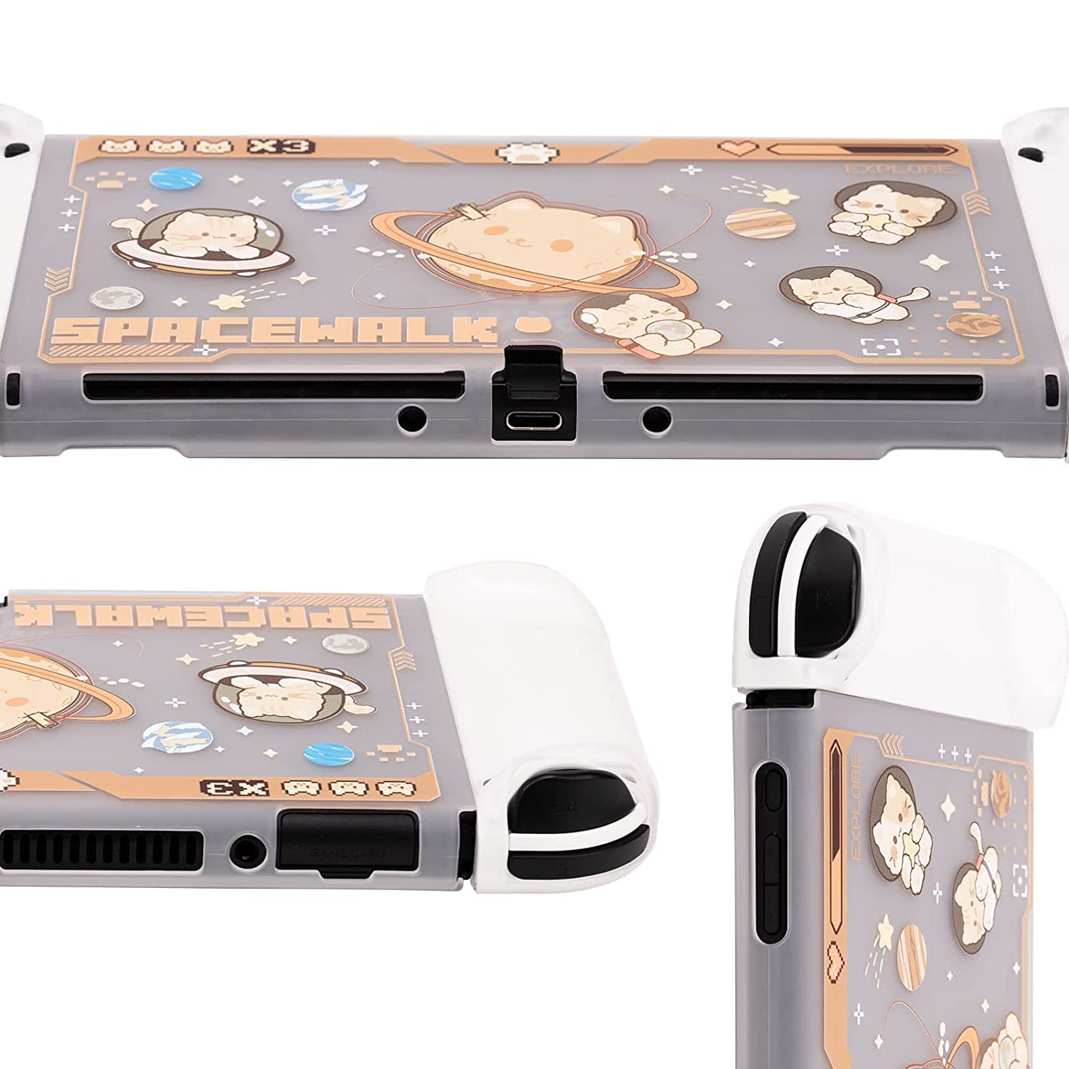 GeekShare Slim Protective Case Compatible with Nintendo Switch OLED & Joy Con - Shock Absorption & Scratch Resistant - Space Cat Design - Perfect for Travel, Gaming On-The-Go & Console Protection