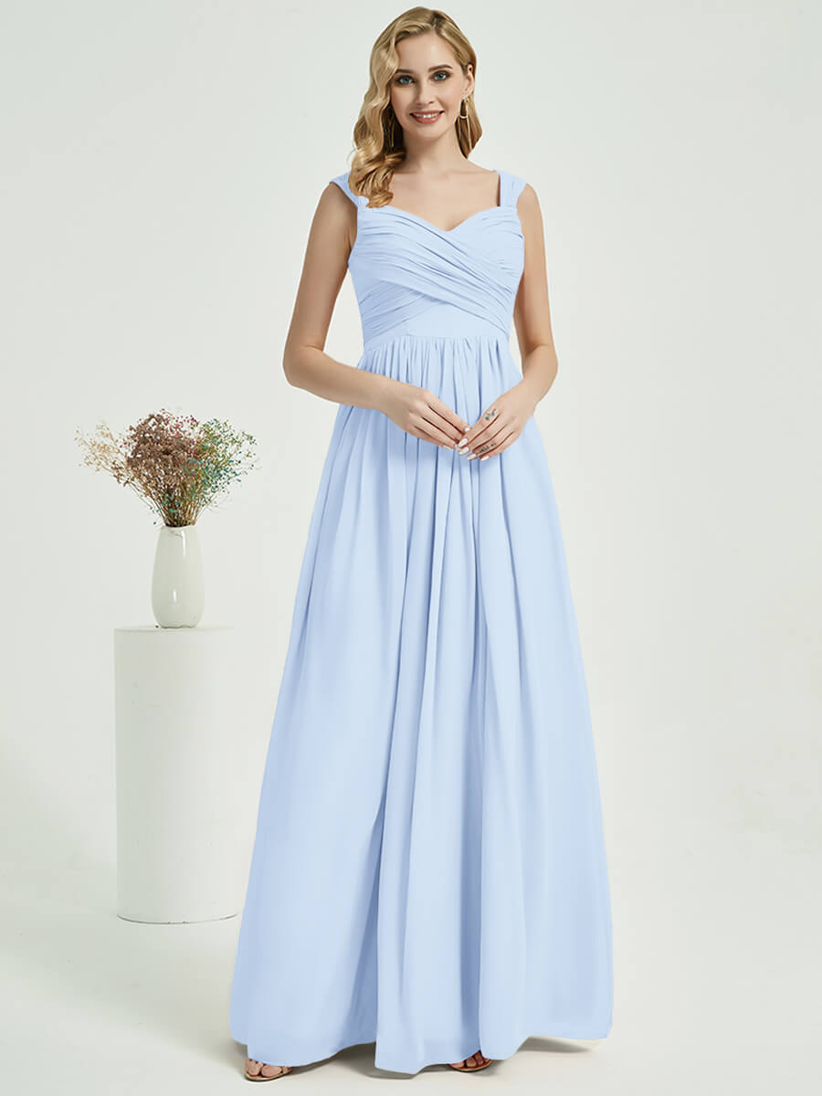 Cornflower Blue Sweetheart A-Line Chiffon Floor-Length Bridesmaid Dress - Elegant Formal Gown for Weddings, Prom & Special Occasions