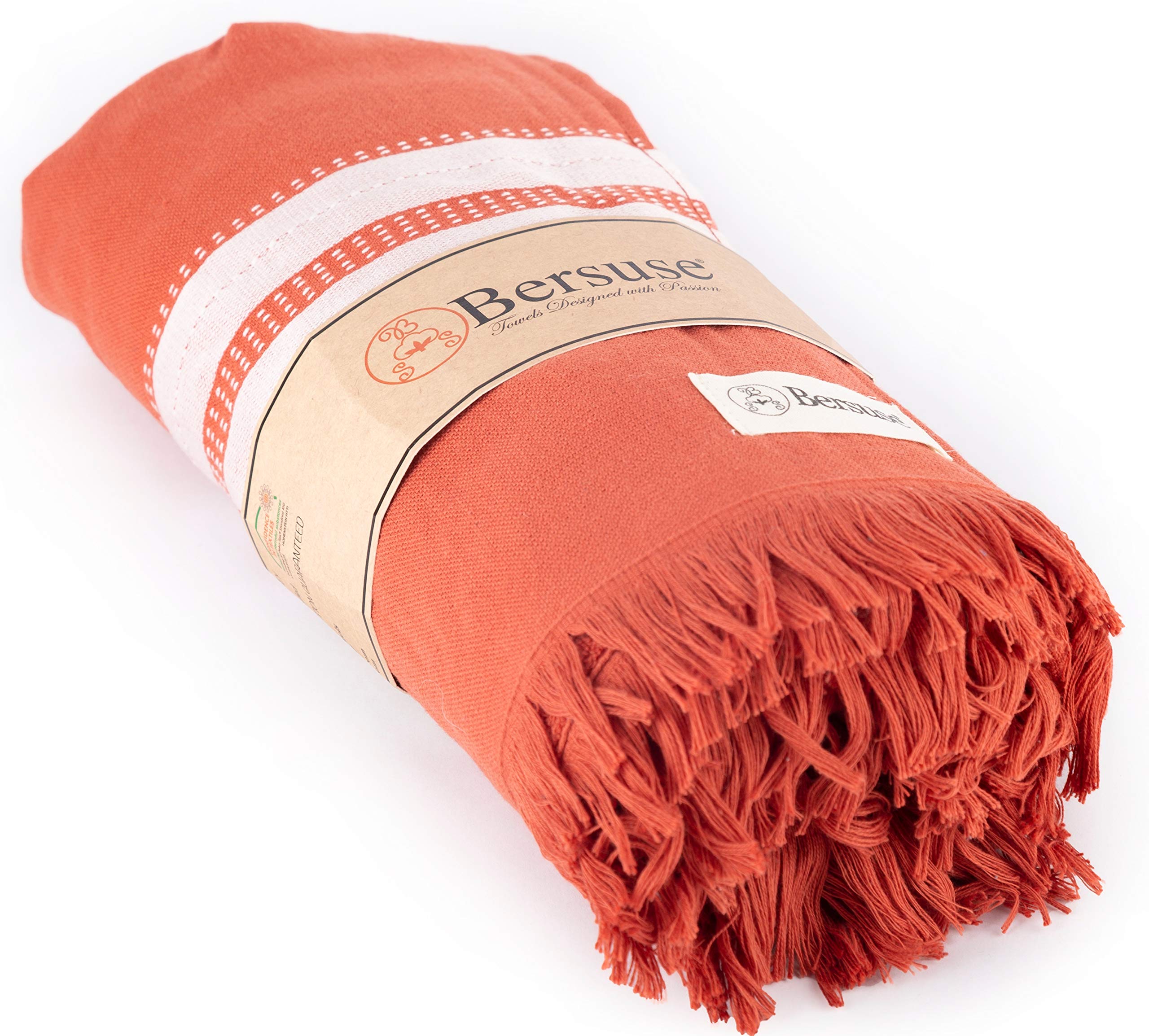 Bersuse 100% Cotton Cascais Terry Peshtemal Turkish Towel - Ultra Absorbent, Quick Dry, Lightweight Bath & Beach Towel (35x67 Inches, Brick, Set of 6) for Spa, Pool, Travel & Yoga