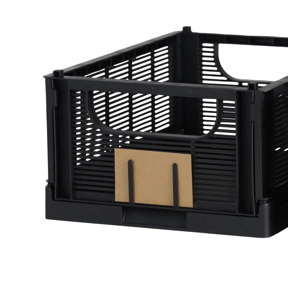 DESIGNSTUFF Linear Collapsible Storage Crate - Medium 33x25cm, Black - Foldable Organizer for Home, Office & Garage Organization