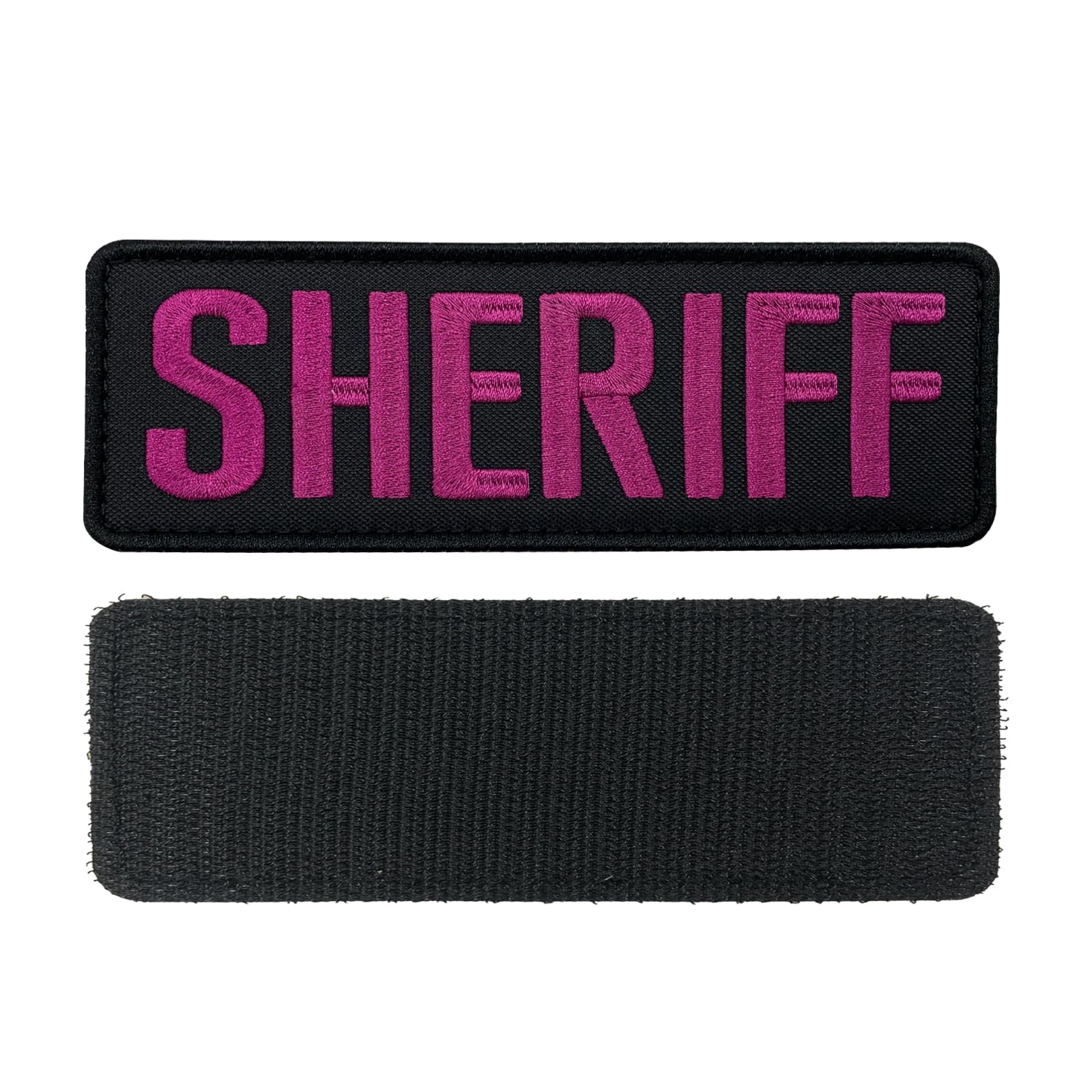 Medium Pink Sheriff Patch 6x2 Inches with Hook Fastener Back - Iron-On Embroidered Badge for Hats, Caps, Bags, Backpacks, Clothing, Vests & Jackets - Perfect for Costumes, DIY Crafts & Uniform Customization (Pink, 6