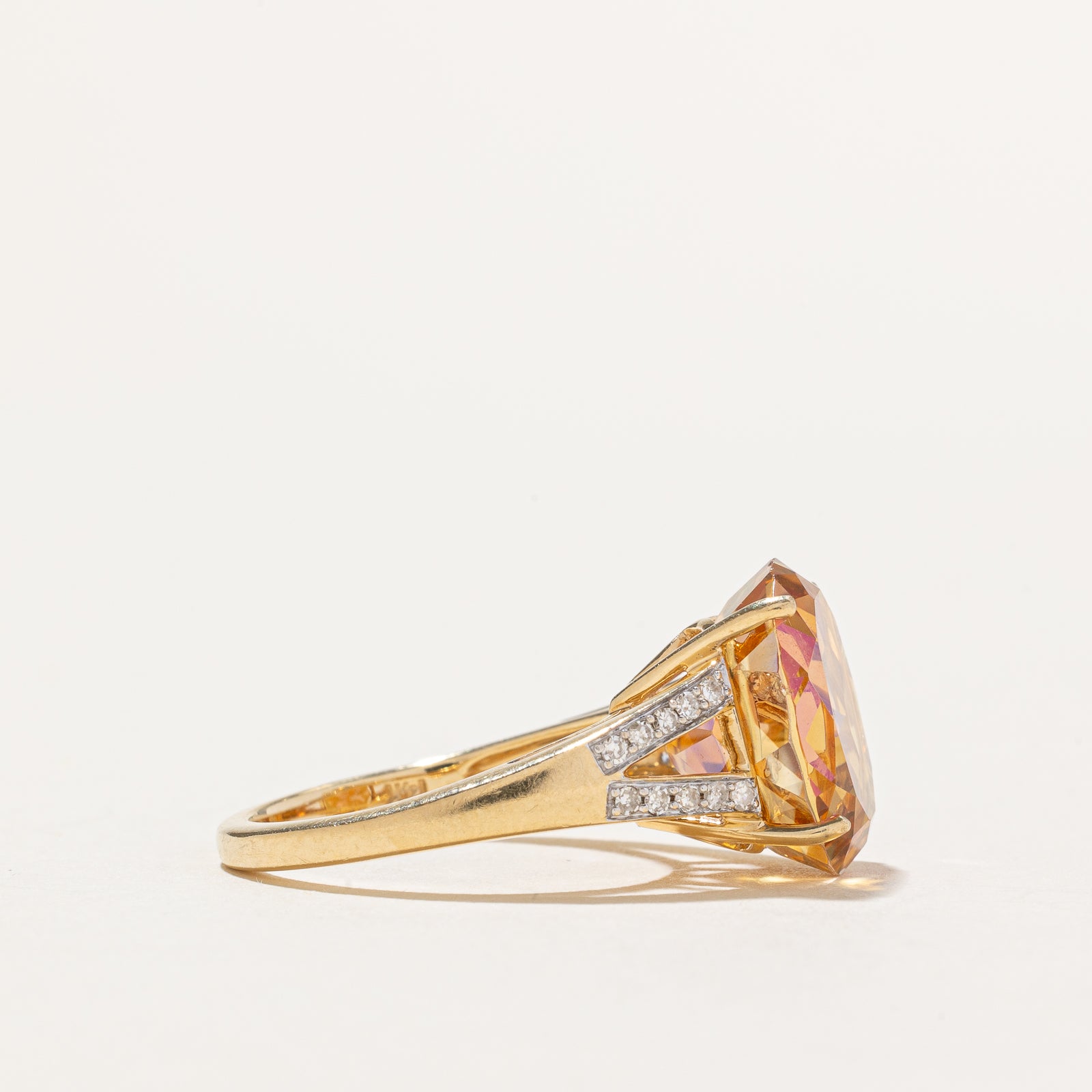 10.50ct Peach Mystic Topaz & 0.18ct Diamond Cocktail Ring - Size 7 | Elegant Evening Wear, Bridal Jewelry, Gift for Her, Anniversary Present