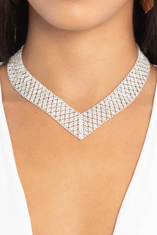 Elegant V Neck Crystal Necklace for Women - Sparkling Rhinestone Pendant Jewelry Gift for Party, Wedding & Evening Occasions