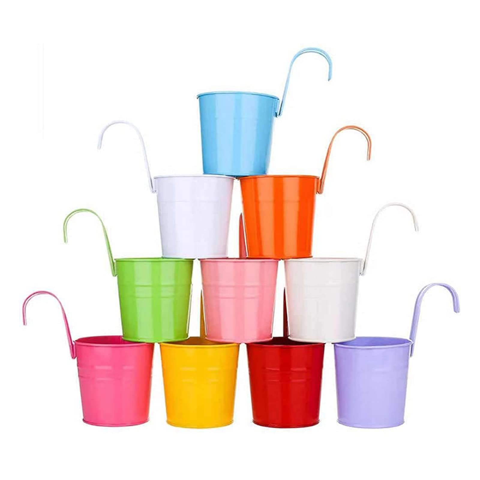 01SHIRTS Hanging Flower Pots - 10PCS Metal Iron Bucket Planters with Detachable Hooks for Indoor & Outdoor Use - Perfect for Garden, Balcony, Courtyard, Patio Decor and Vertical Gardening