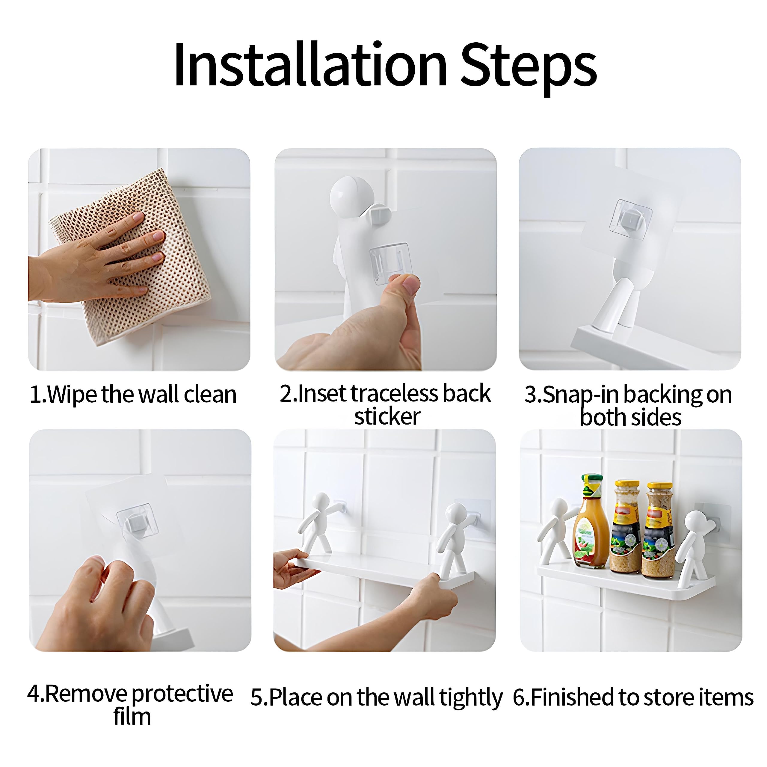 Wall-Mounted Doomsday Bathroom Shelf - ABS White Bathroom Organizer & Kitchen Storage Rack | No-Drill Punch-Free Hanging Spice Shelves | Perfect for Kitchen, Bathroom & Toilet Tile Decor | Space-Saving Solution for Small Homes & Apartments