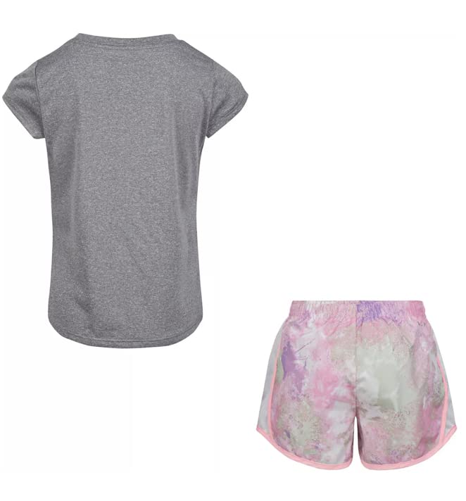 Nike Baby Girls Iridescent Swoosh T-Shirt & Tie Dye Shorts Set 18 Months - Cute Matching Outfit for Playdates, Parties & Summer Adventures