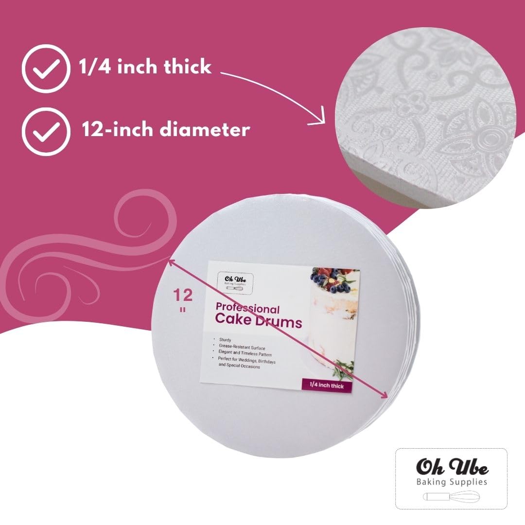 12-Pack 12 Inch Round Corrugated Cake Boards - Food-Grade Greaseproof Wraparound Cake Drums (1/4