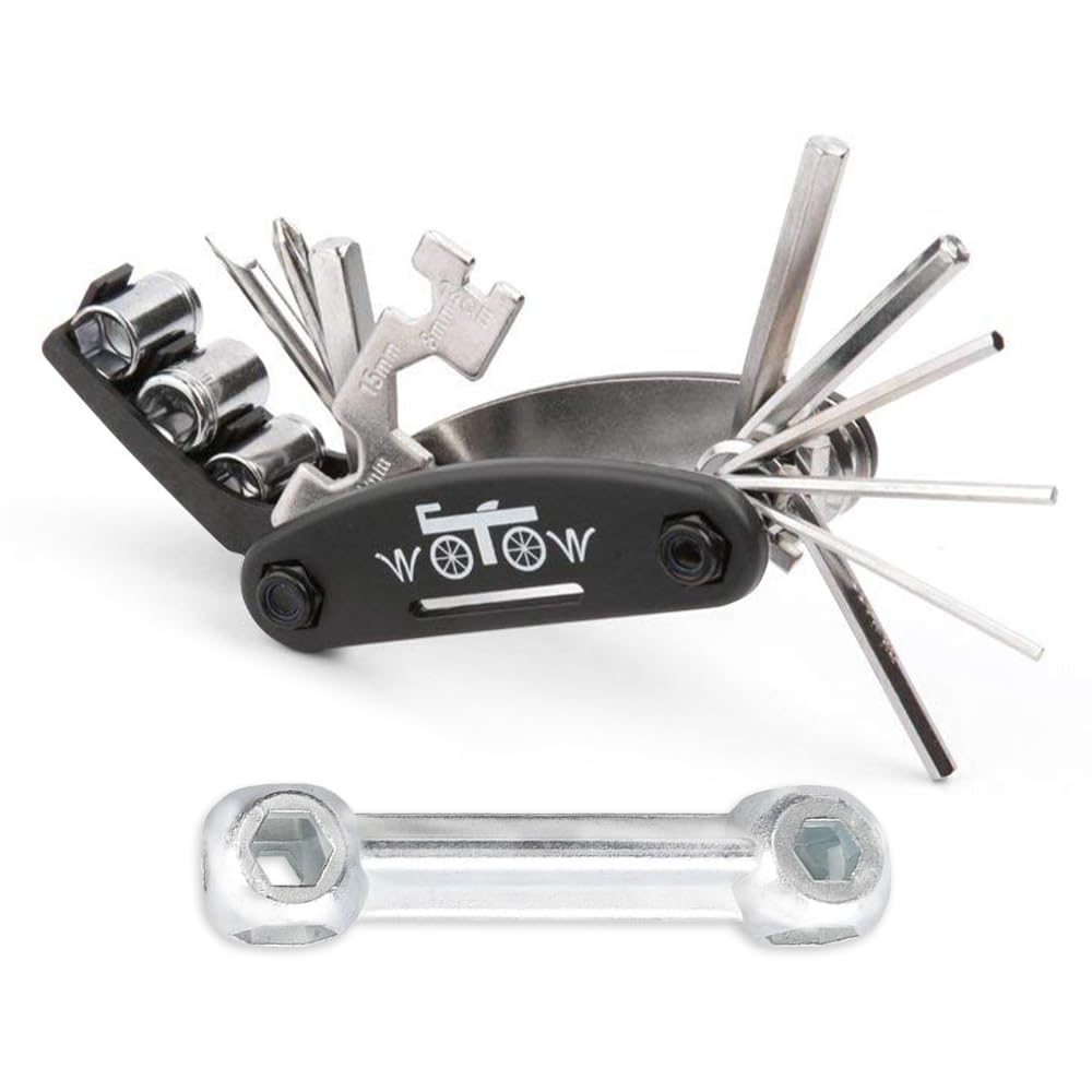 WOTOW 16-in-1 Bike Repair Tool Kit - Portable Multitool for Road & Mountain Bikes - Cycling Essentials for Travel & Maintenance
