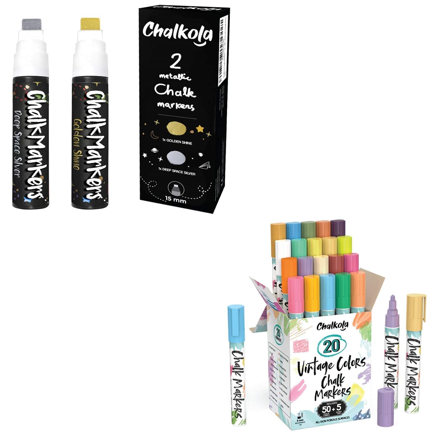 Premium Mixed Chalk Bundle - 15mm Metallic & 6mm Vintage Chalks (20-Pack) for Gymnastics, Rock Climbing, Weightlifting & Chalkboard Art