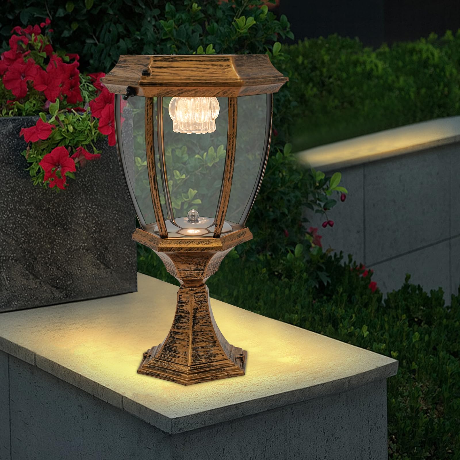 Solar Powered LED Garden Lights - Warm White Outdoor Pillar Lights for Yard, Post, and Pole Mount | Auto On/Off, Weatherproof, Bronze Finish | Perfect for Pathways, Patios, and Landscape Lighting