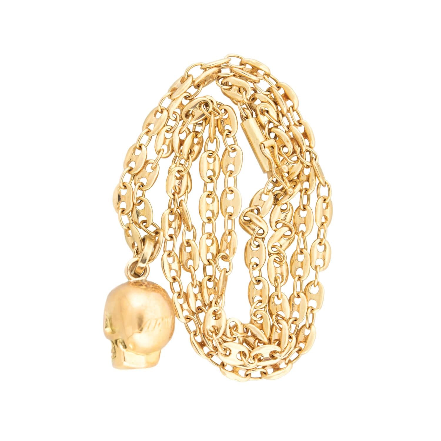 14K Gold Victorian Ruby Skull Charm Pendant with Mariner Chain - Gothic Jewelry for Women, Men - Perfect for Halloween, Punk Fashion & Unique Gifts