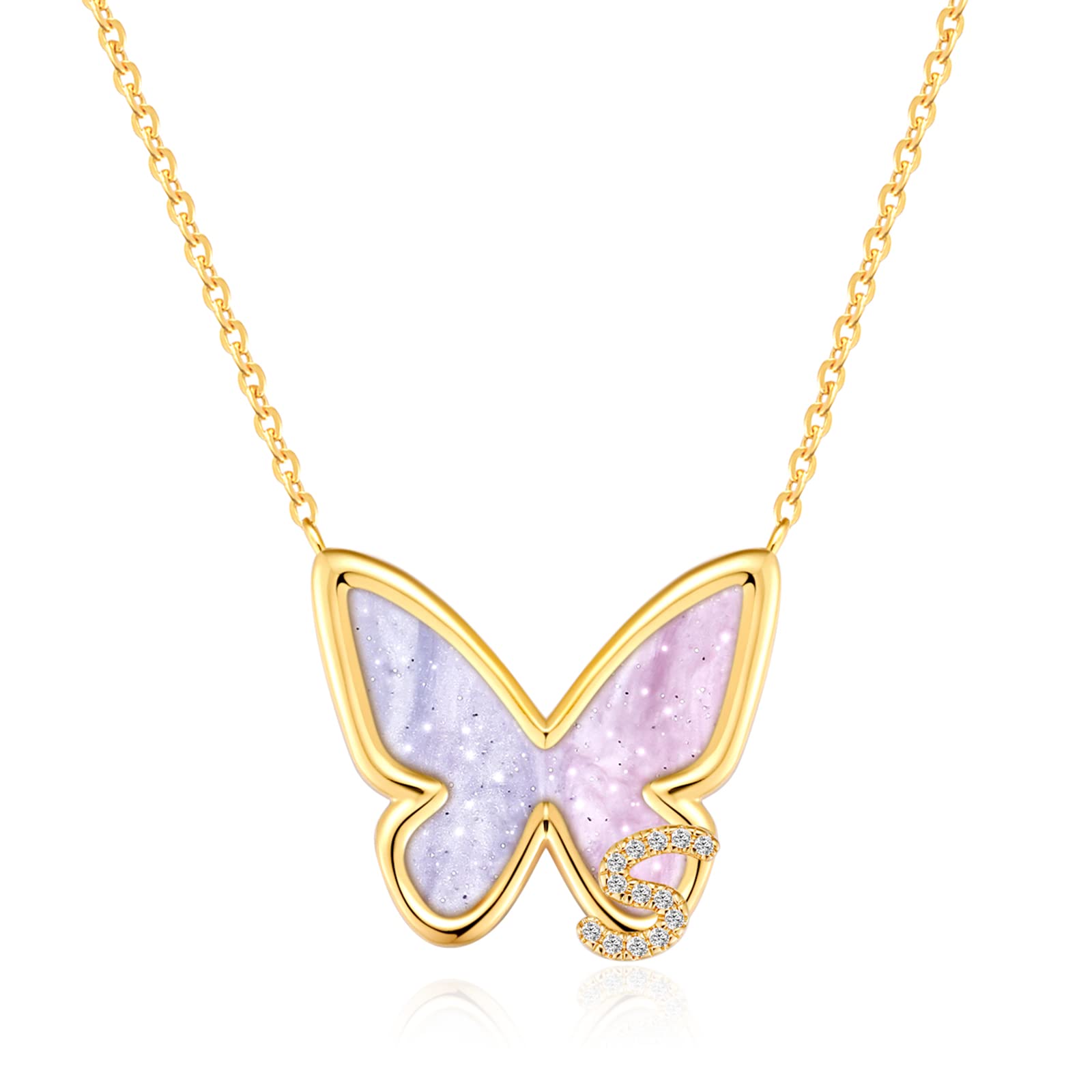 FONKUP 14K Gold Plated Butterfly Initial Necklace for Women - Personalized Name Pendant Trendy Jewelry Gift for Her - Perfect for Birthdays, Anniversaries & Valentine's Day