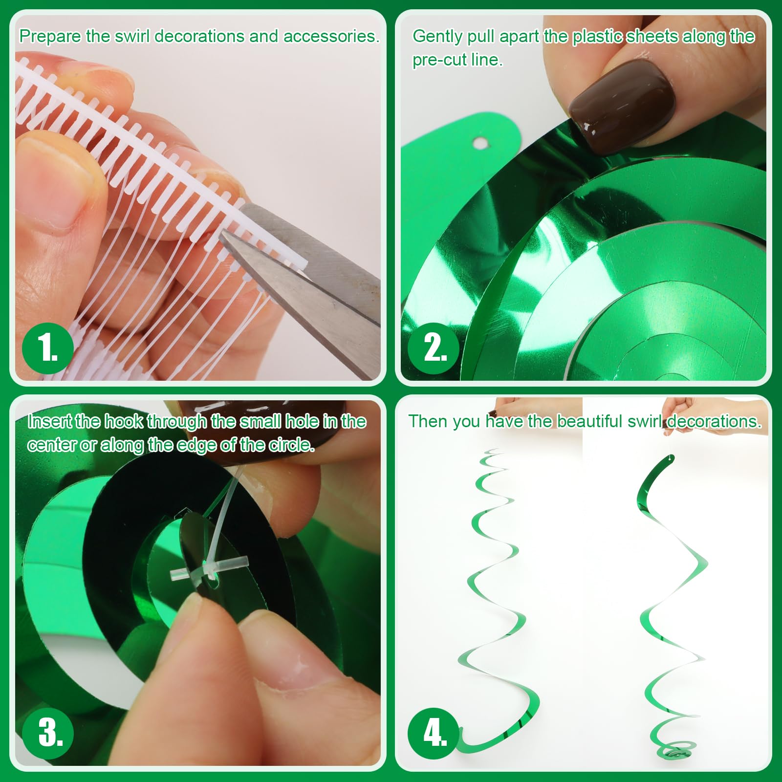 30 PCS Green Metallic Foil Party Swirl Decorations - Double & Single Swirl Hanging Streamers for Ceiling - Perfect for Birthday, Wedding, Baby Shower & Holiday Party Decorations