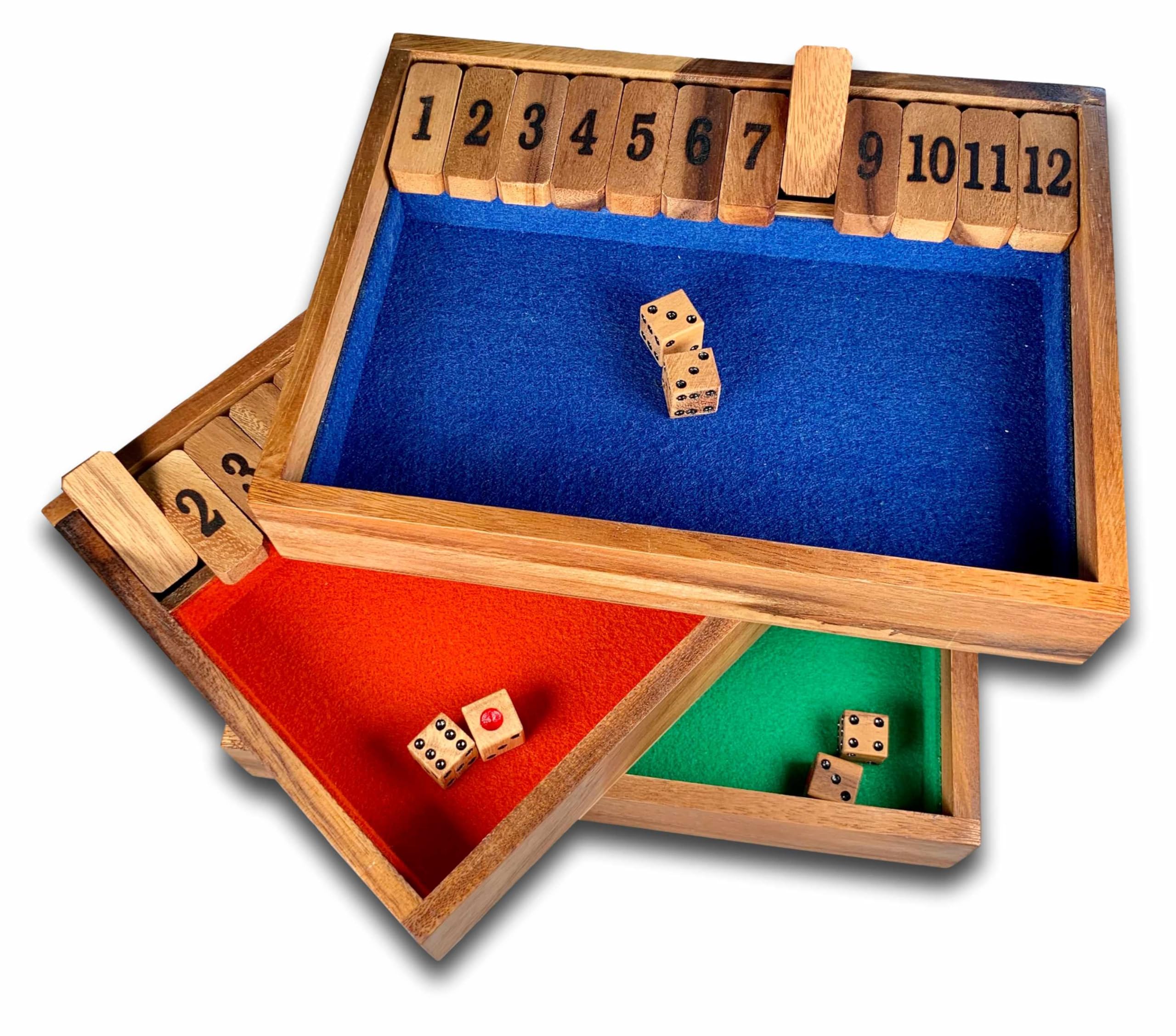Shut The Box Game 1-12 Premium Wooden Puzzle - Classic Family Board Game for Kids & Adults - Perfect for Parties, Travel, and Educational Fun