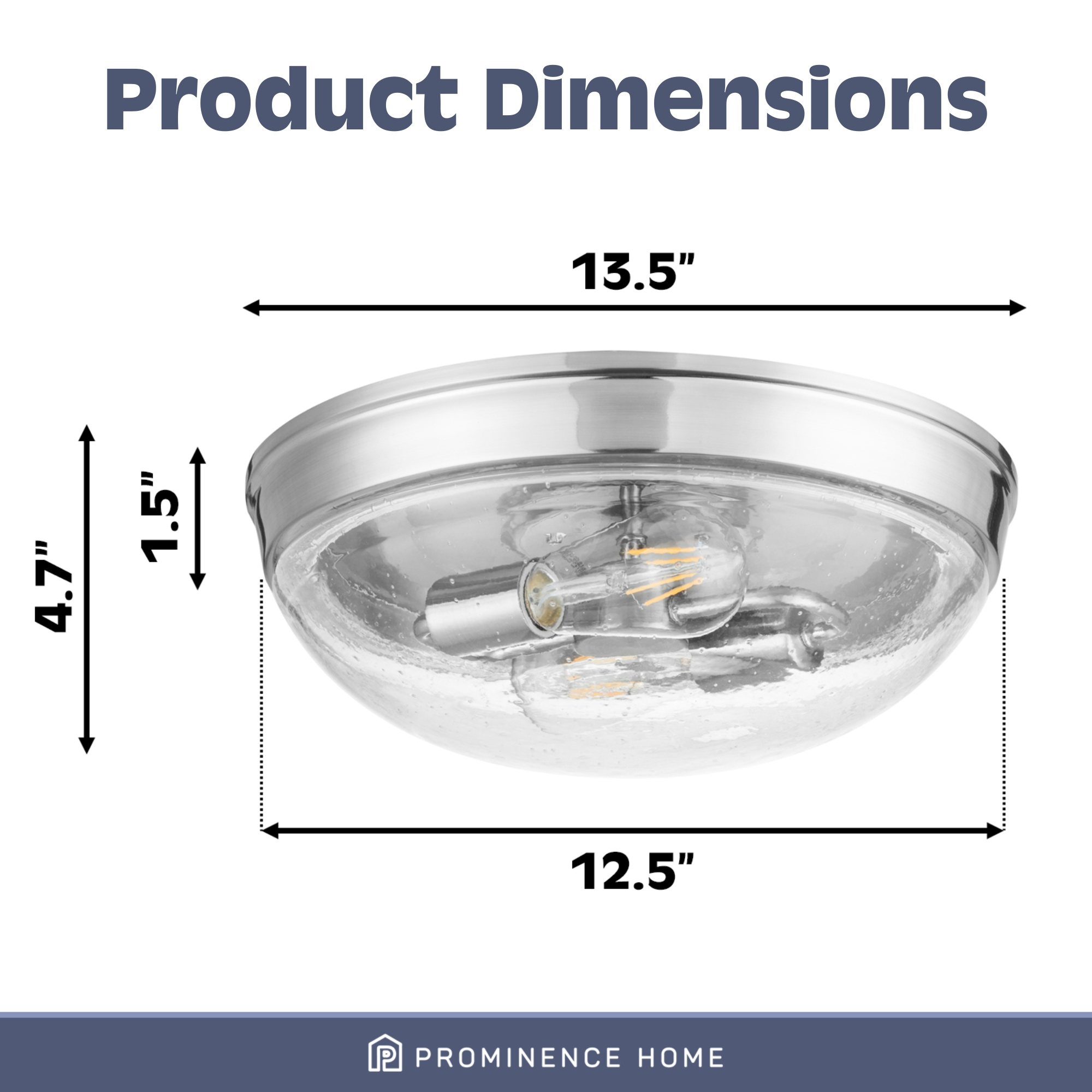 Madalyn Dome Flushmount Light Fixture - Clear Seeded Glass with Brushed Nickel Finish | Modern Ceiling Lighting for Bedroom, Kitchen & Hallway