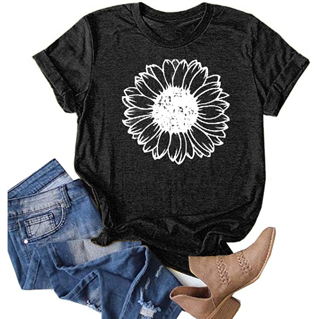 Women's Cute Sunflower Printed T-Shirts - Summer Short Sleeve Graphic Tees with Funny Designs | Casual Wear, Beach Outfits & Everyday Fashion