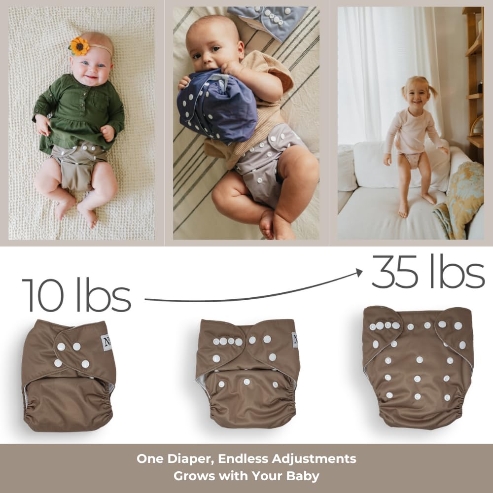 Nora's Nursery 7-Pack Cloth Diapers with Bamboo Inserts & Wet Bag - Reusable, Washable, Adjustable Pocket Diapers for Newborns to Toddlers - Waterproof, Eco-Friendly Baby Diapering Solution - Perfect for Daycare, Travel & Home Use