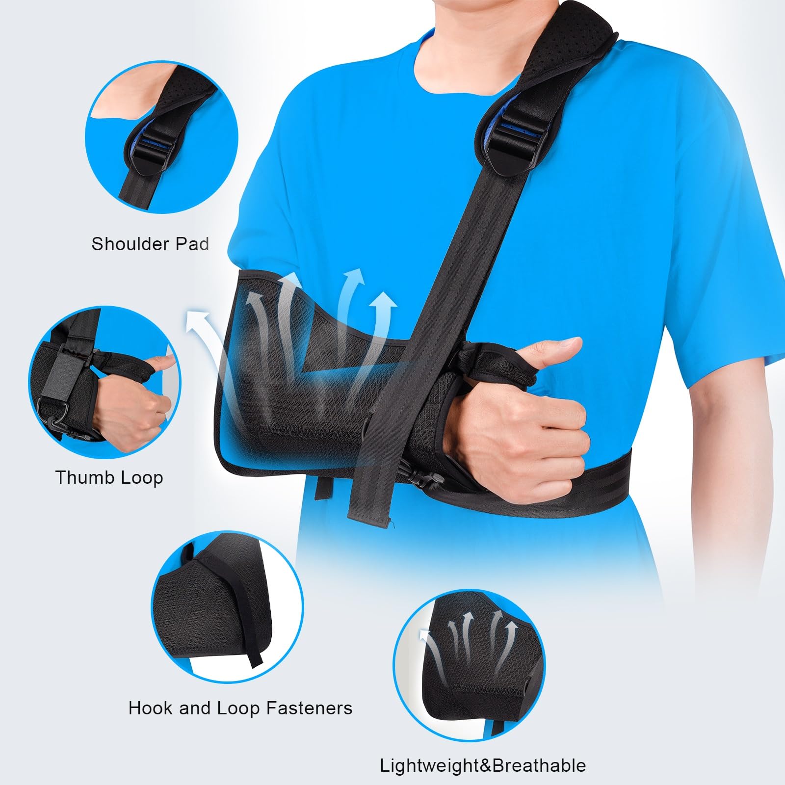 Adjustable Arm Sling Shoulder Immobilizer with Waist Strap - Left/Right Arm Support for Shoulder, Elbow & Wrist Injuries, Rotator Cuff Tears, Broken Bones - Unisex Design for Men & Women - Ideal for Post-Surgery Recovery, Sports Injuries & Daily Mobility Support