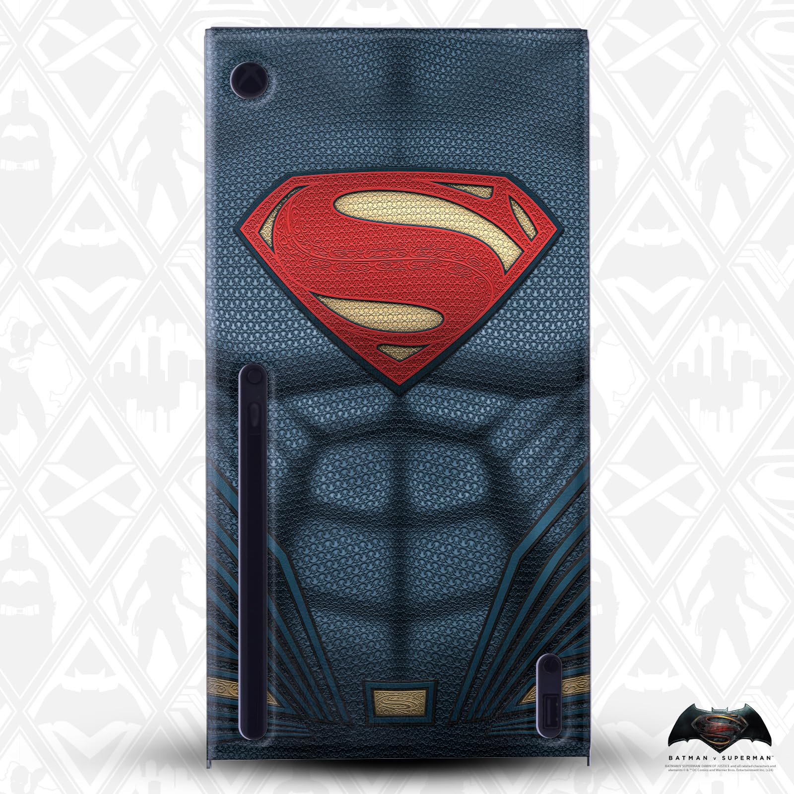 Official Batman V Superman: Dawn of Justice Superman Costume Gaming Console Skin Wrap - Compatible with Xbox Series X | Premium Protective Cover for Gaming Sessions & Collectible Display