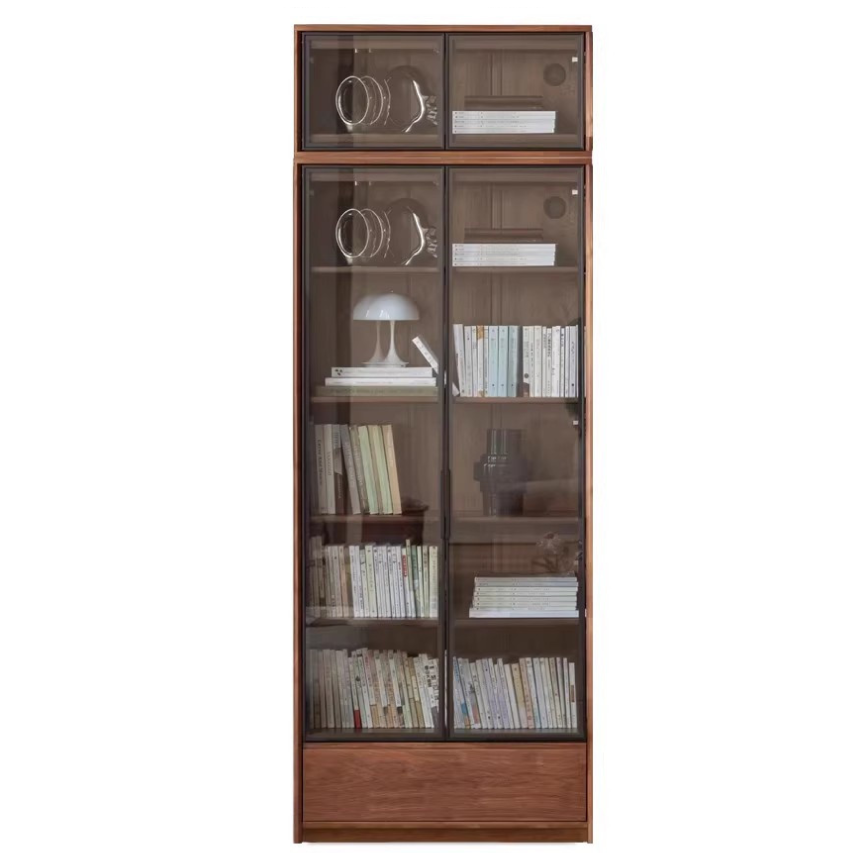 Black Walnut Solid Wood Bookcase - Free Standing Adjustable Bookshelf for Living Room, Office & Study | Modern Home Storage Furniture