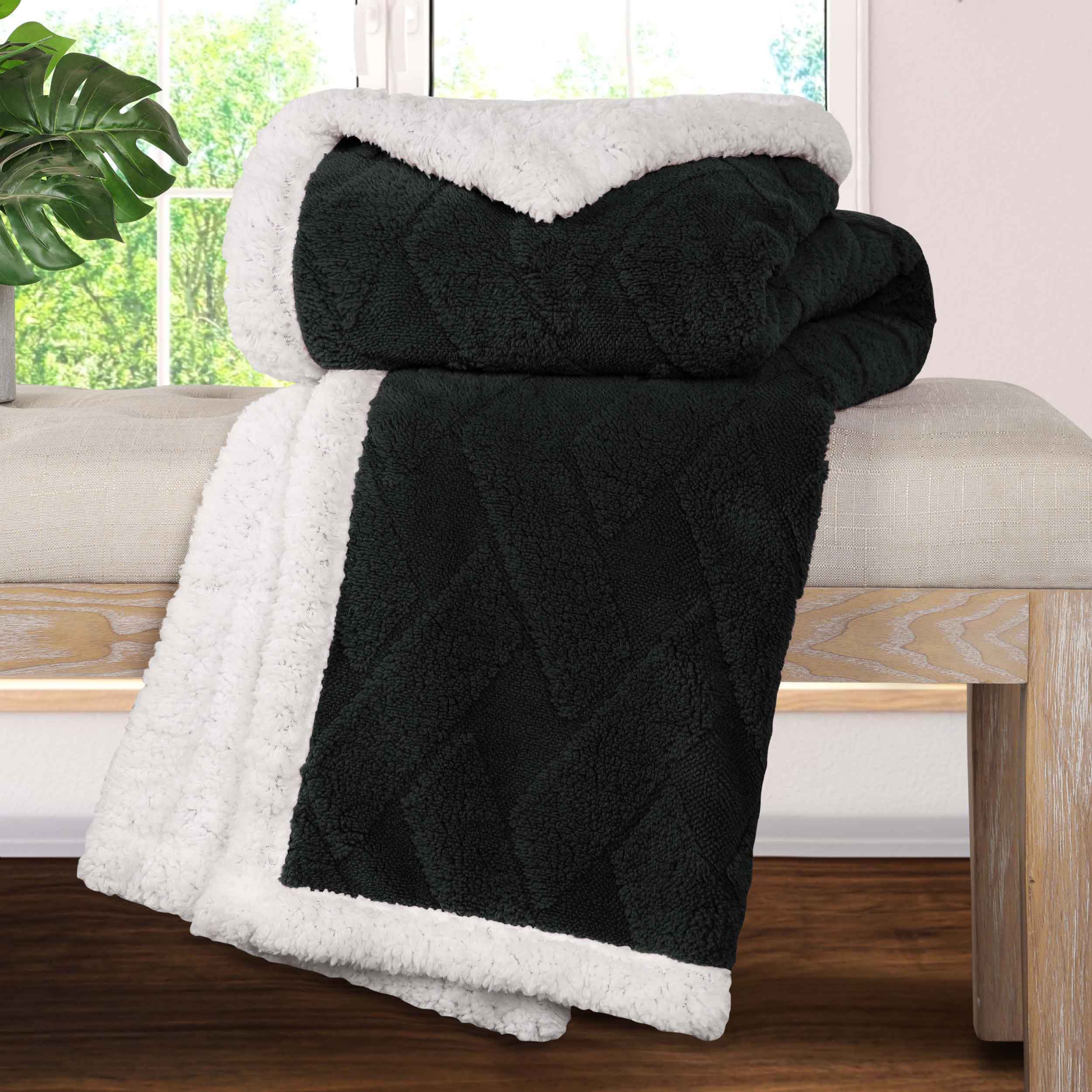 Nuuk Reversible Jacquard Lattice Plush Sherpa Fleece Blanket - Soft Cozy Throw for Couch, Bed & Travel - Perfect for Winter Nights, Camping & Home Decor