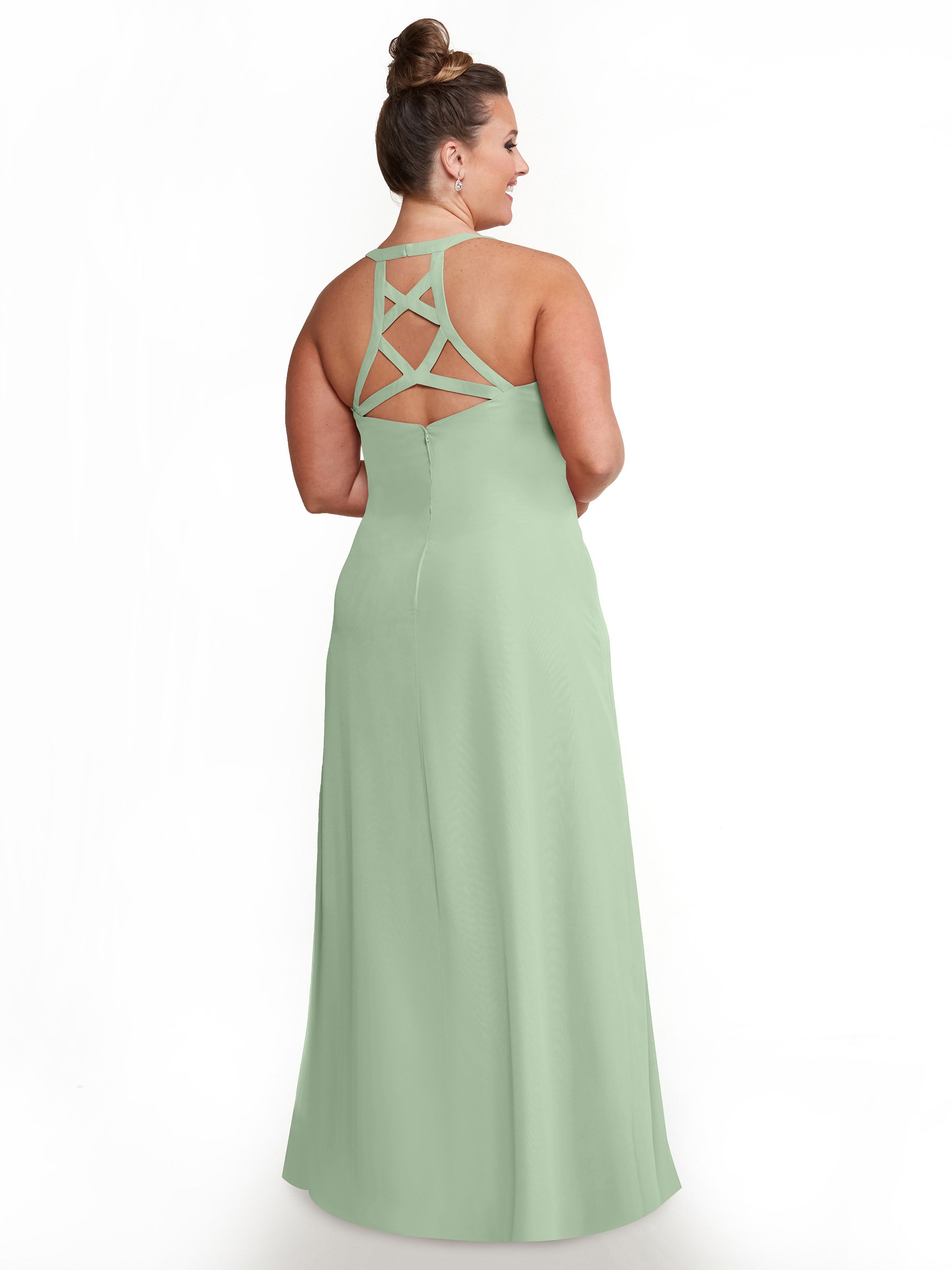 Elegant 80150 Chiffon A-Line Bridesmaid Dress with Plunging V-Neck & Intricate Back Detail - Perfect for Weddings, Formal Events & Special Occasions