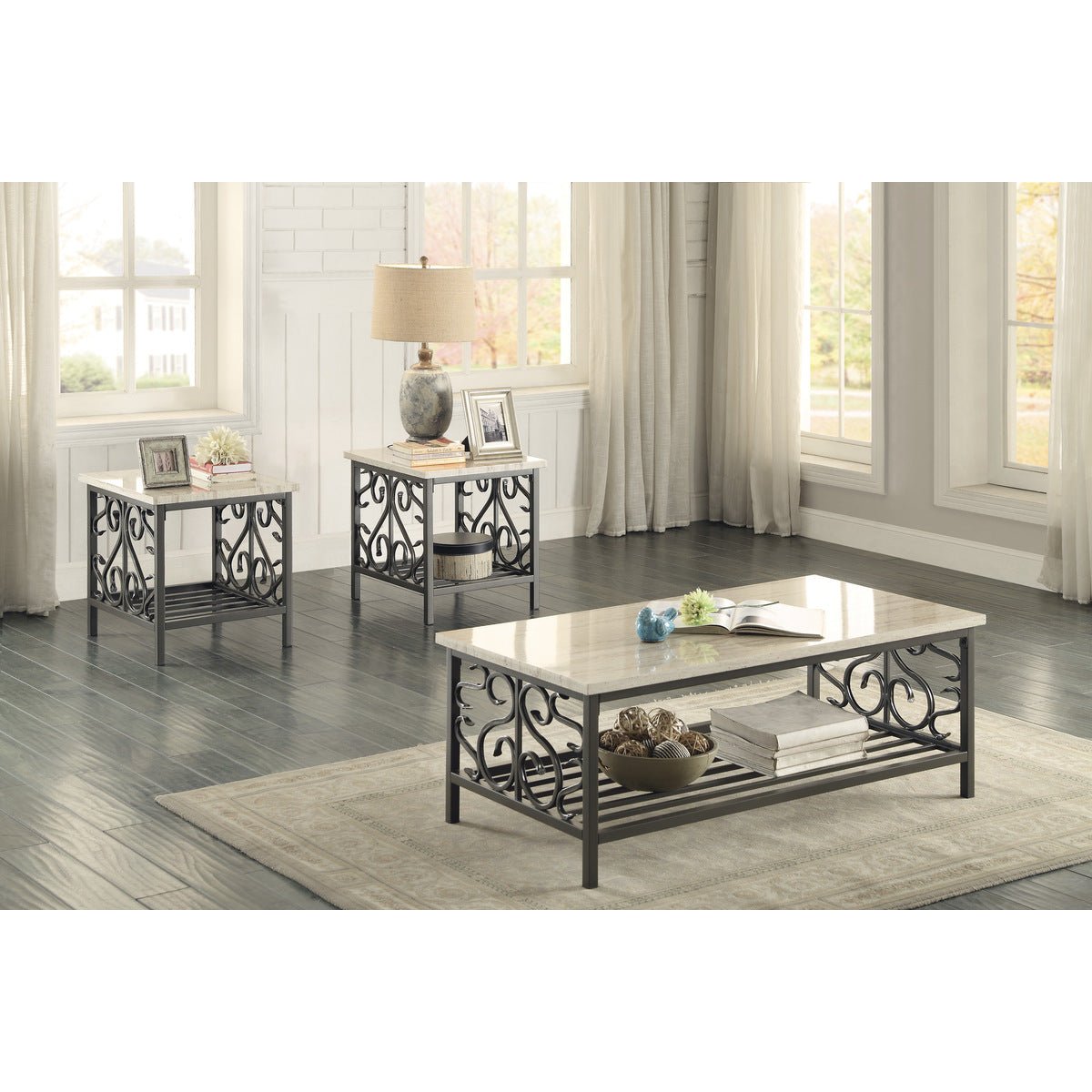 Fairhope Faux Marble Coffee Table Set - Modern Living Room Furniture for Small Spaces, Home Decor Centerpiece - Perfect for Apartments, Condos & Cozy Homes