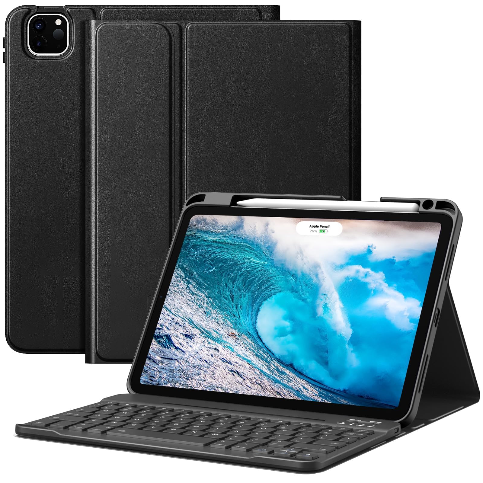 MoKo iPad Air 11 Inch Keyboard Case (2024/2025 Release) - Detachable Folio Cover with Apple Pencil Holder for iPad Air 7th/6th/5th/4th Gen - Perfect for Work, Study & Travel - Black