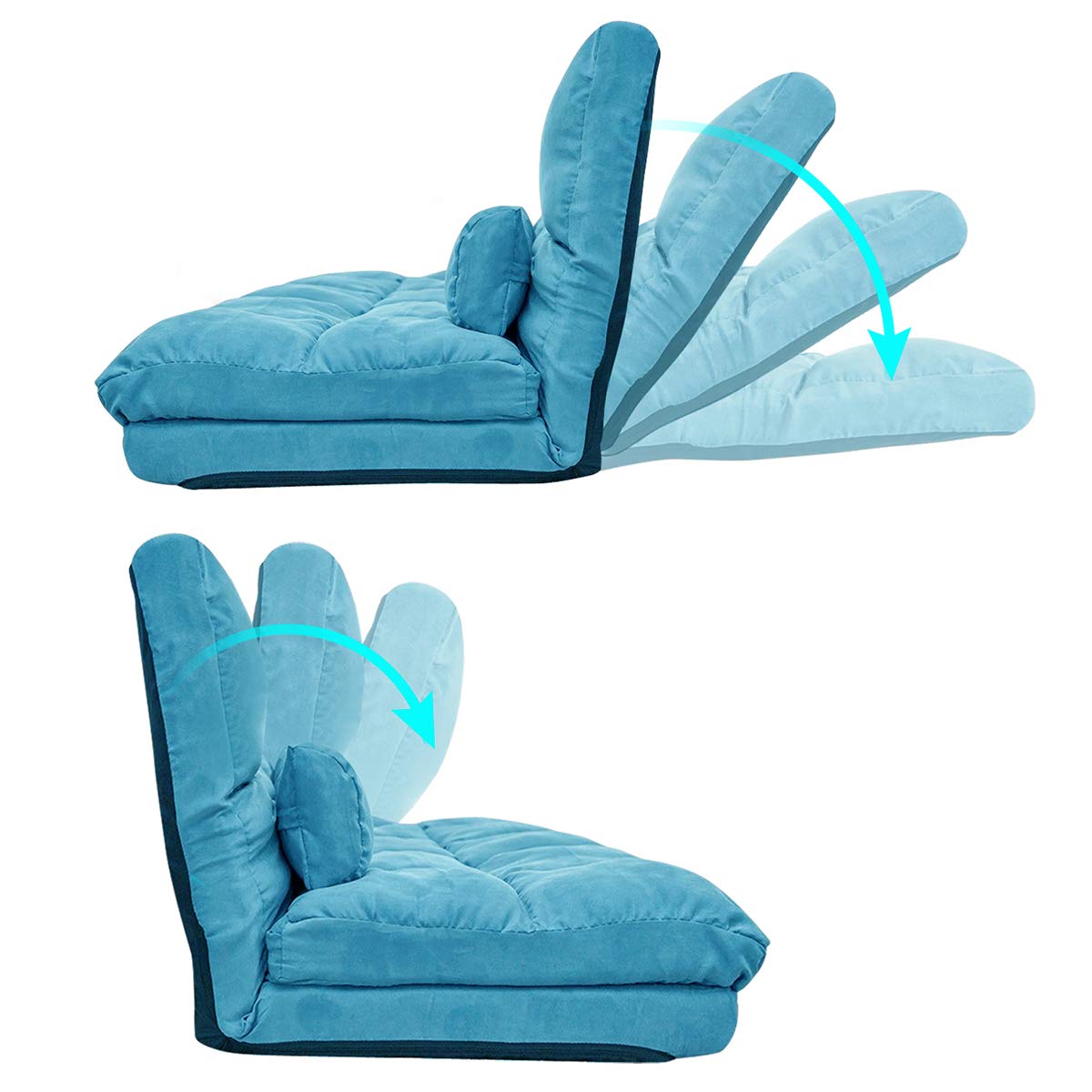 PovKeever Double Chaise Lounge Sofa - Modern Floor Couch with 2 Pillows, Blue - Perfect for Living Room, Bedroom or Patio Relaxation