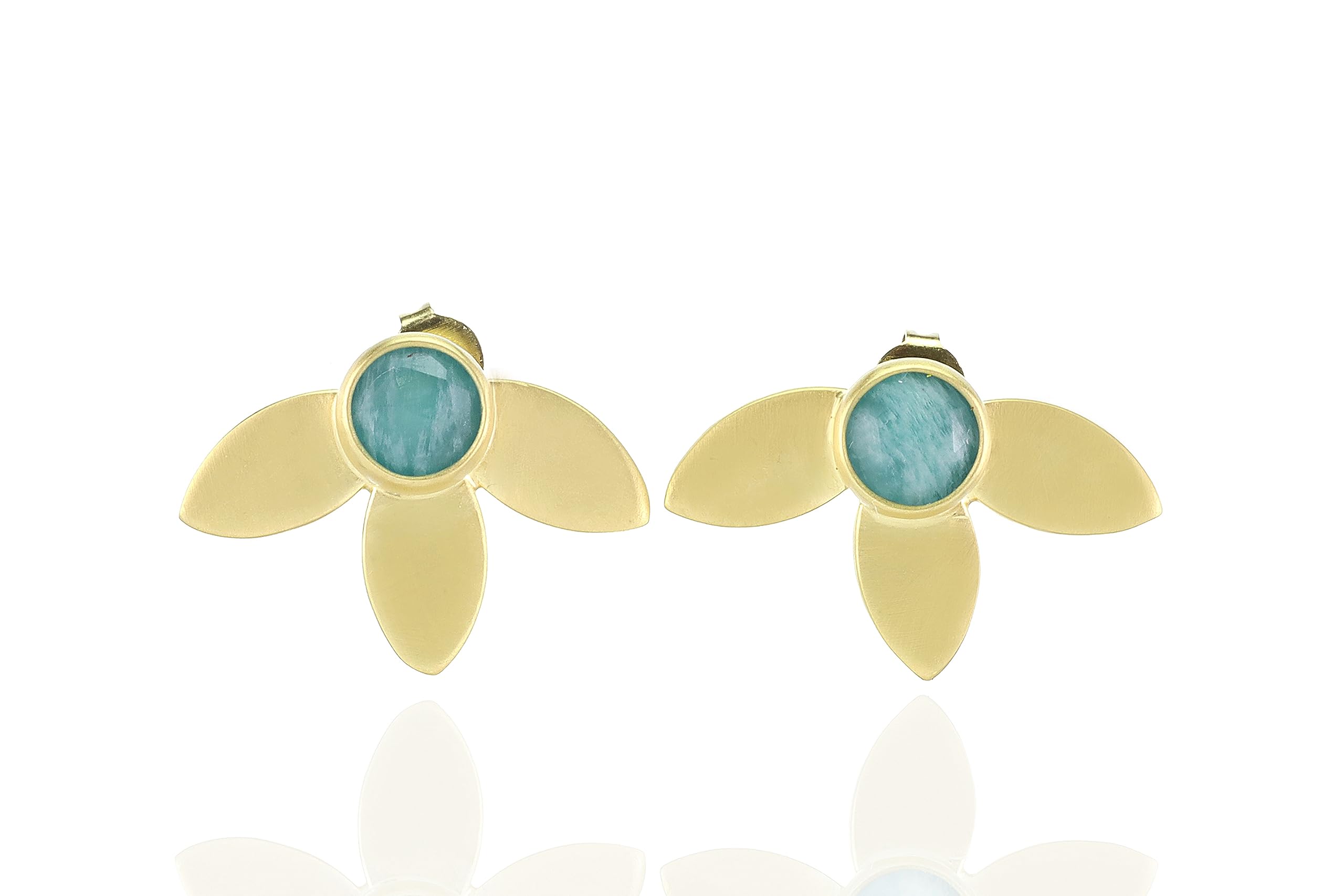 Handmade Gold Amazonite Stud Earrings for Women - Delicate Marquise Leaf Design with Natural Gemstone | Elegant Jewelry Gift for Birthday, Anniversary & Special Occasions