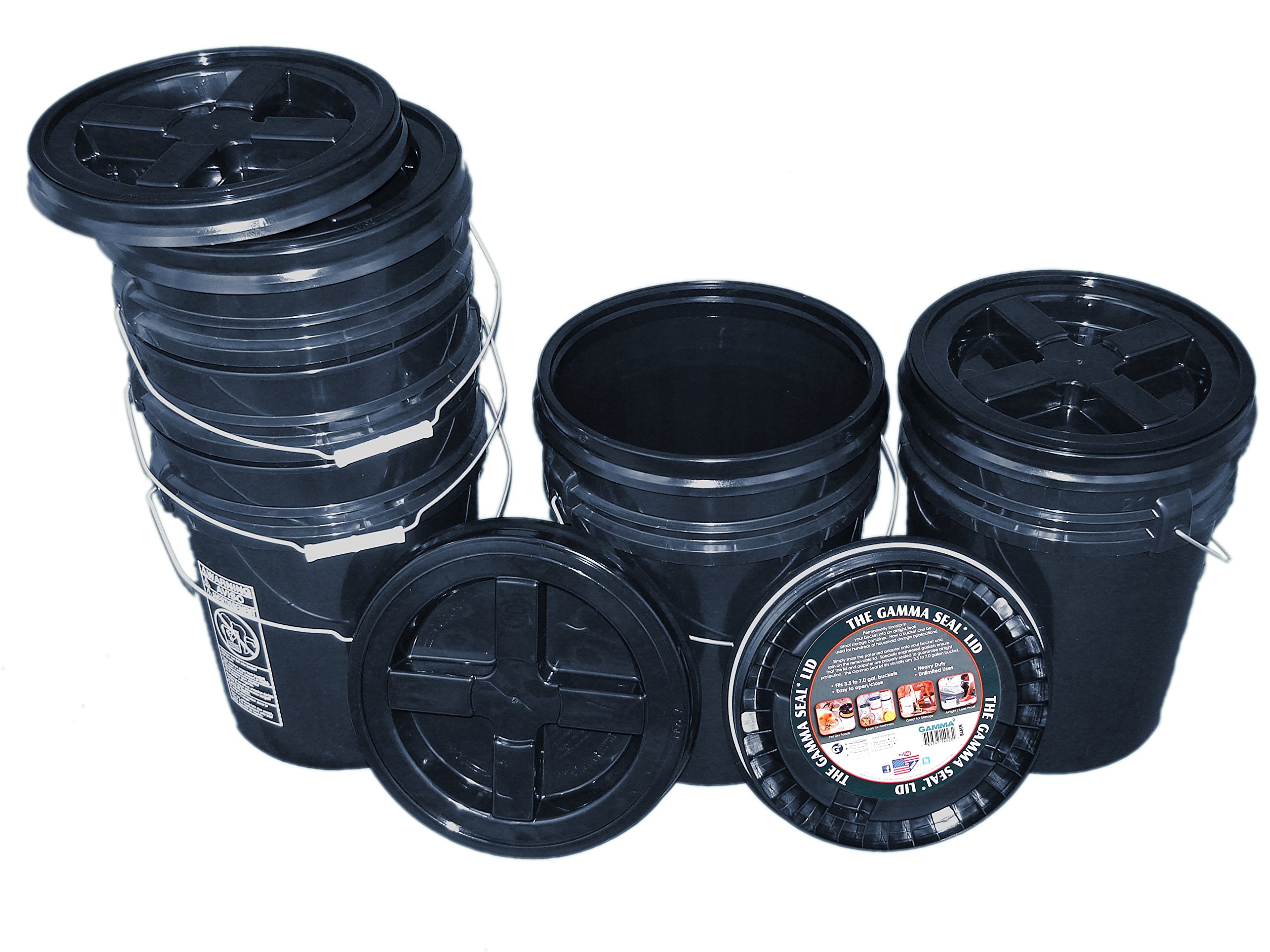 5 Gallon Black Bucket Kit with Gamma Seal Lids - Heavy Duty Storage Containers for Home, Garage, Camping & Emergency Supplies