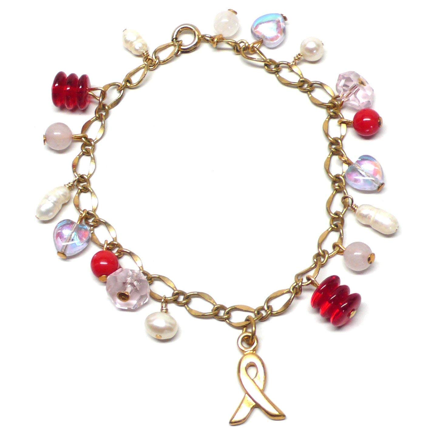Pink Red Lavender White Awareness Ribbon Charm Bracelet for Breast Cancer Support, Women's Fashion Jewelry Gift - Perfect for Fundraising Events, Survivor Gifts & Everyday Wear