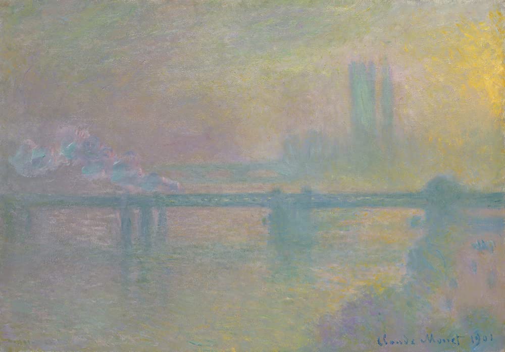 Claude Monet Charing Cross Bridge London 1901 Art Print - 24x18 Black Ornate Framed & Double Matted Museum Quality Wall Decor for Living Room, Office & Gallery Display
