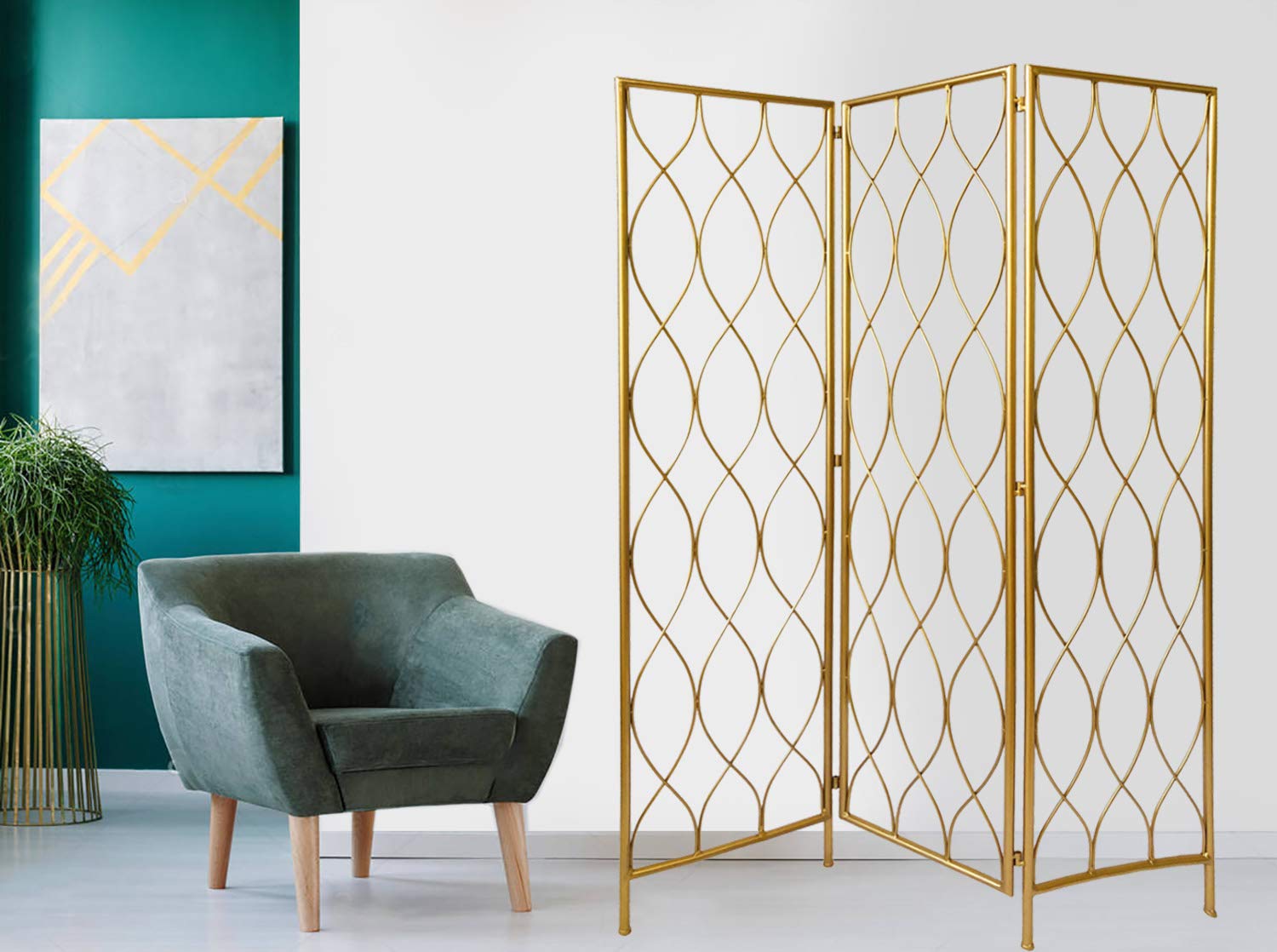 Gold Room Divider Screen SG-350 - 6-Panel Folding Privacy Partition for Home Office, Living Room, Bedroom & Studio Decor