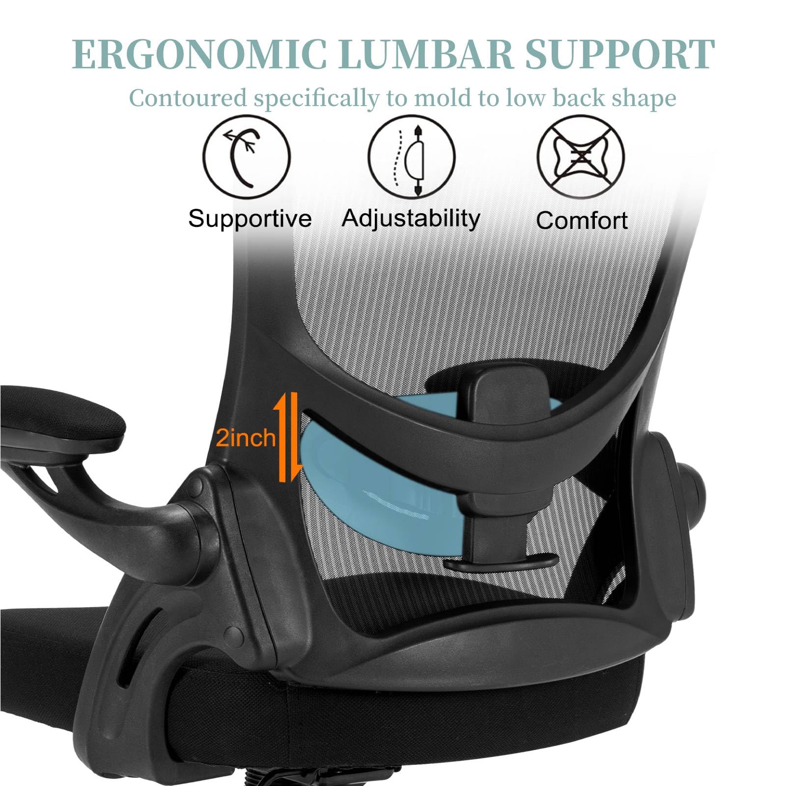 Ergonomic Mesh Office Chair with Adjustable Lumbar Support - Flip-Up Armrests & Height Adjustable Swivel Desk Chair for Home Office - 300 lbs Weight Capacity - Perfect for Long Work Hours & Gaming Sessions