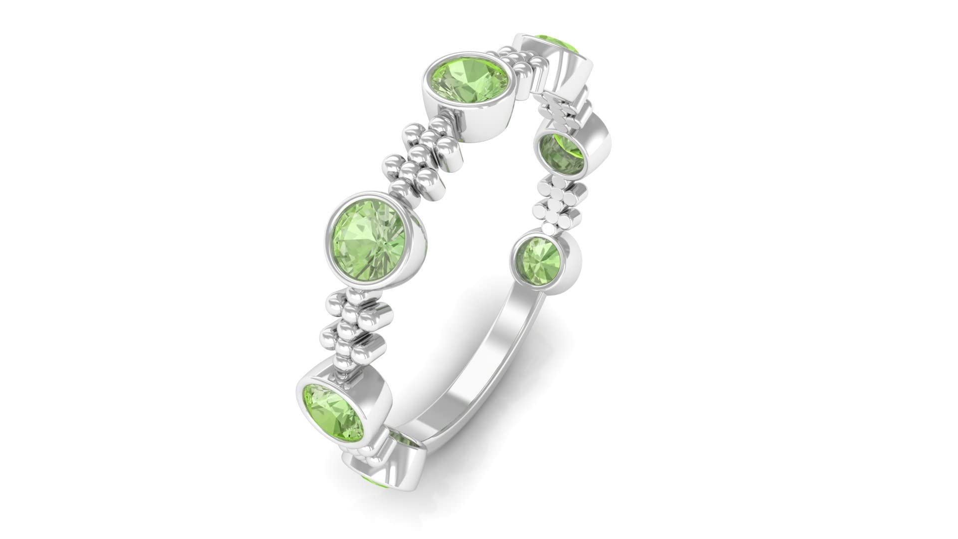 September Birthstone Ring for Women - 1/4 CT Green Sapphire Ring in 14K Solid Gold | Elegant Gold Beaded Stackable Ring for Everyday Wear | Perfect Gift for Birthday, Anniversary & Special Occasions