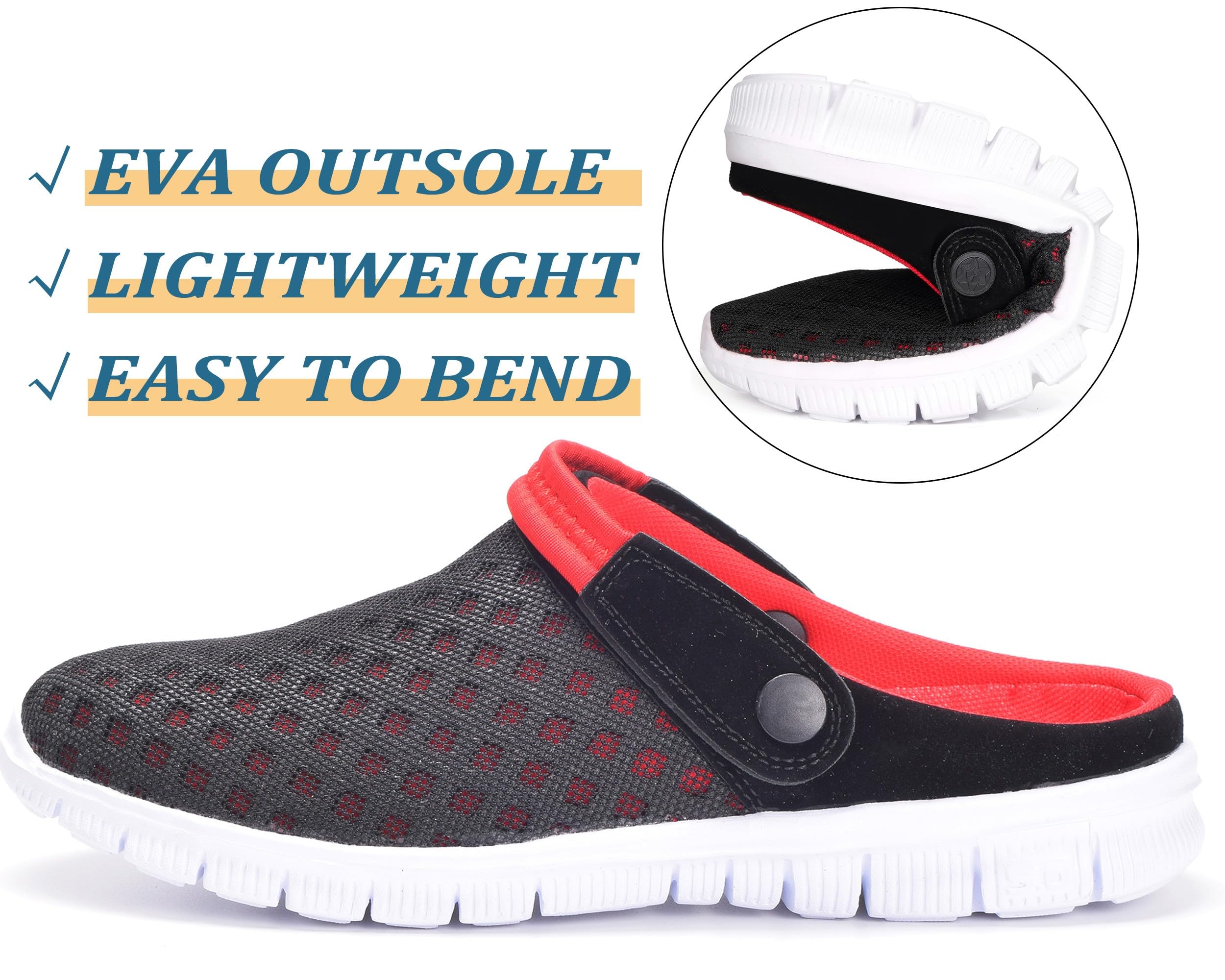 **Hsyooes Unisex Breathable Mesh Mules & Clogs - Non-Slip Garden Shoes for Men & Women - Comfortable Summer Slippers for Outdoor, Beach & Casual Wear**