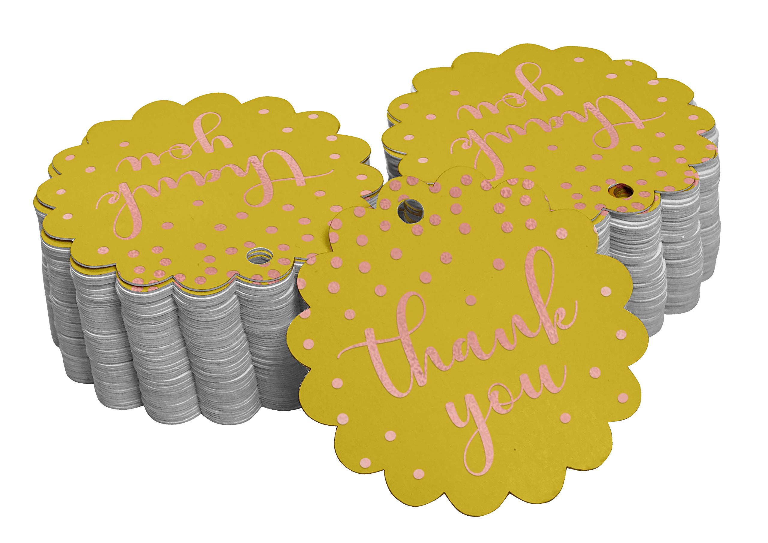 100 Pack Rose Gold Foil Thank You Tags - Elegant Bridal Shower Favor Hang Tags for Wedding, Baby Shower & Party Decorations - Perfect for Gift Wrapping, Favor Bags & DIY Crafts