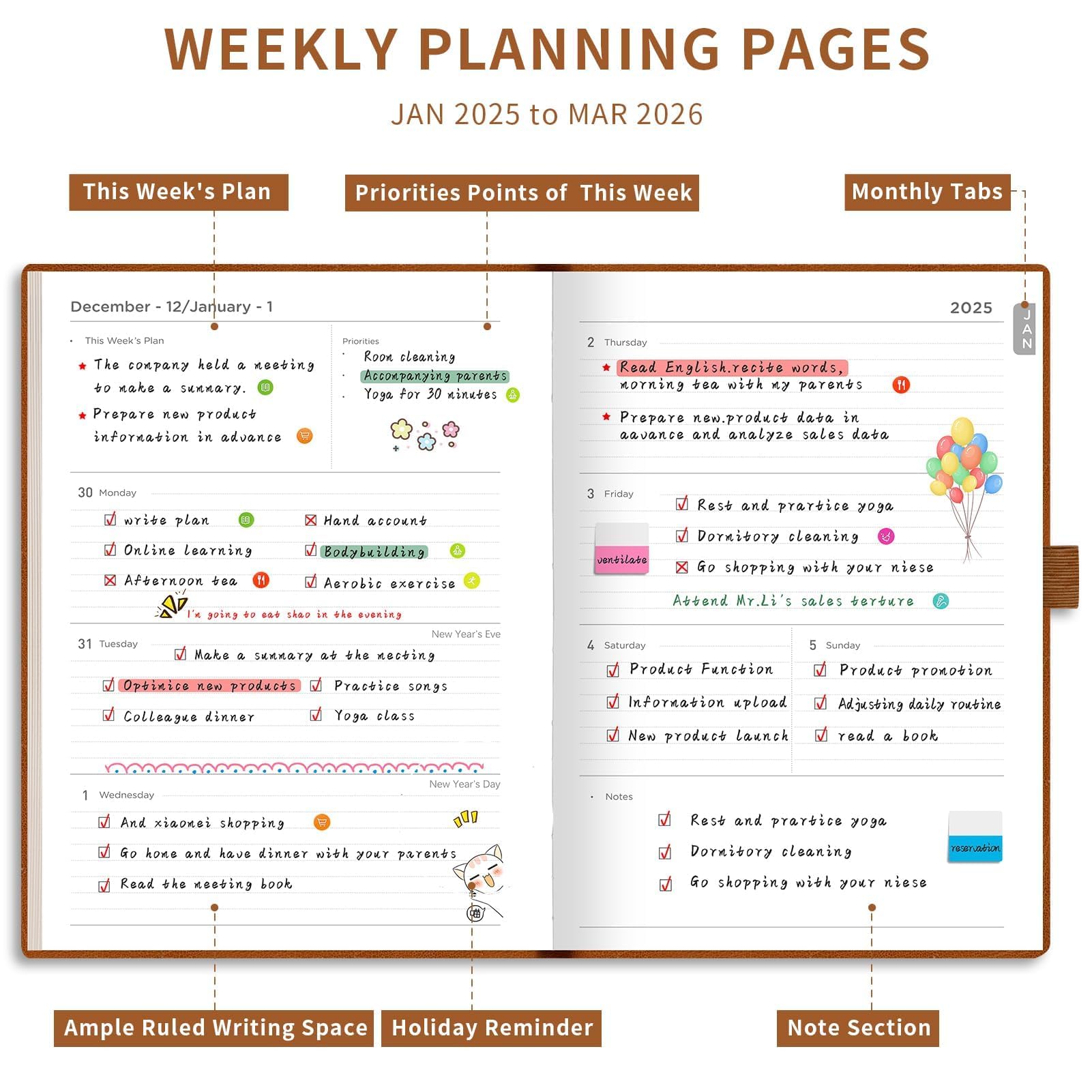 2025-2026 Planner - Weekly & Monthly Calendar Organizer (Jan 2025-Mar 2026) | A4 Size 8.5