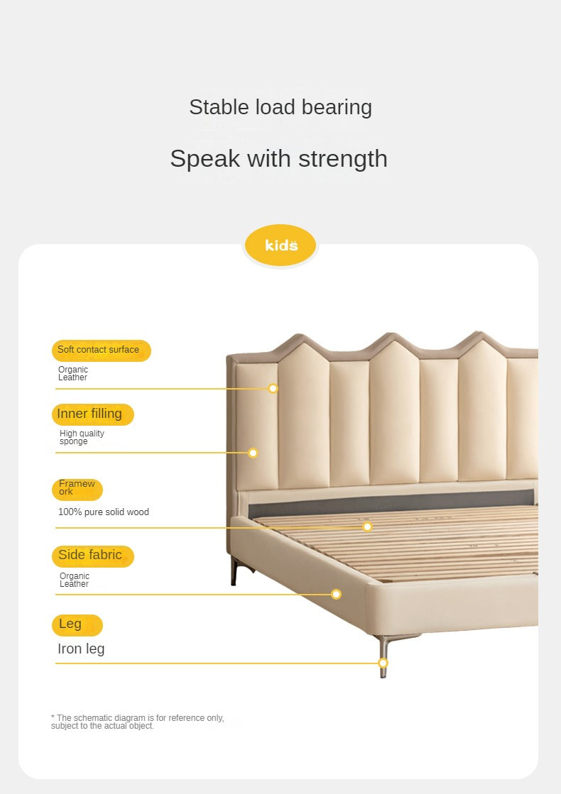 Organic Leather Kids Castle Bed - Cream Style | Safe & Durable Toddler Bed for Boys & Girls | Perfect for Bedrooms, Playrooms & Fantasy Themed Decor