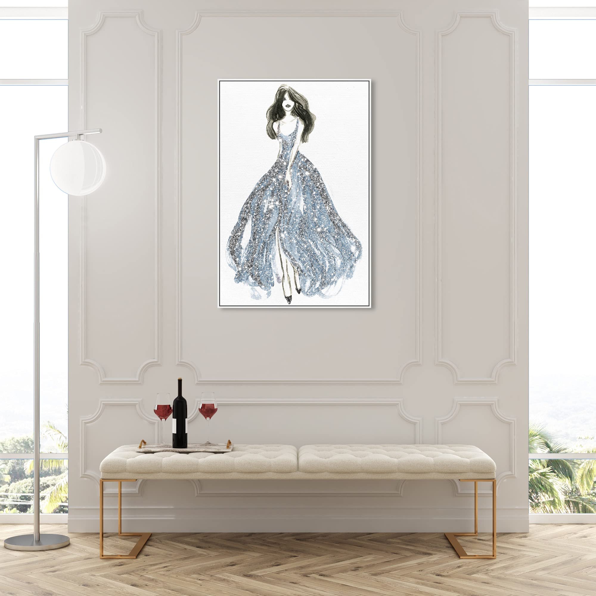 Oliver Gal Artist Co. Fashion & Glam Wall Art Canvas Print - Elegant Blue Dress Spring Décor, 30x45 Inch with White Frame | Perfect for Living Room, Bedroom & Office Decor
