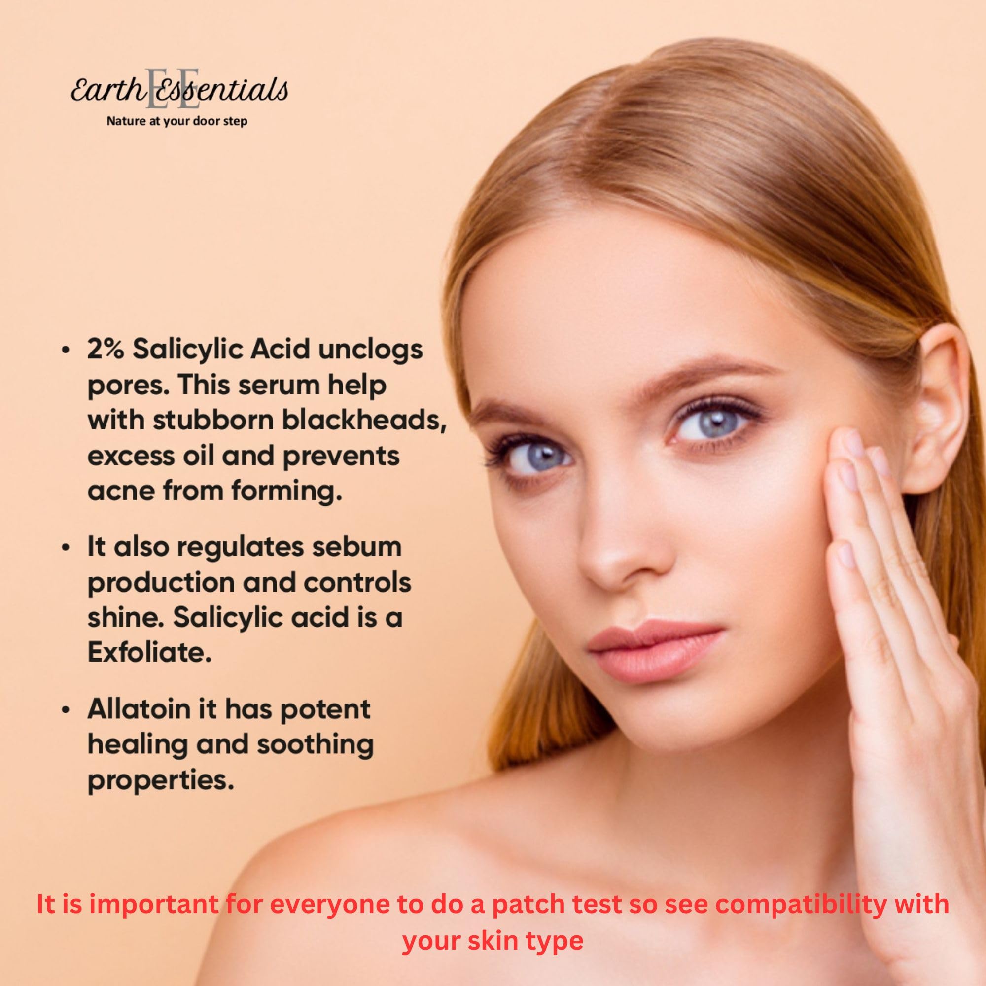 Earth Essentials Anti-Acne Face Serum with Allantoin & 2% Salicylic Acid - Acne Treatment for Oily & Sensitive Skin | Dermatologist-Tested Skincare for Men & Women | Daily Use for Clear, Healthy Complexion